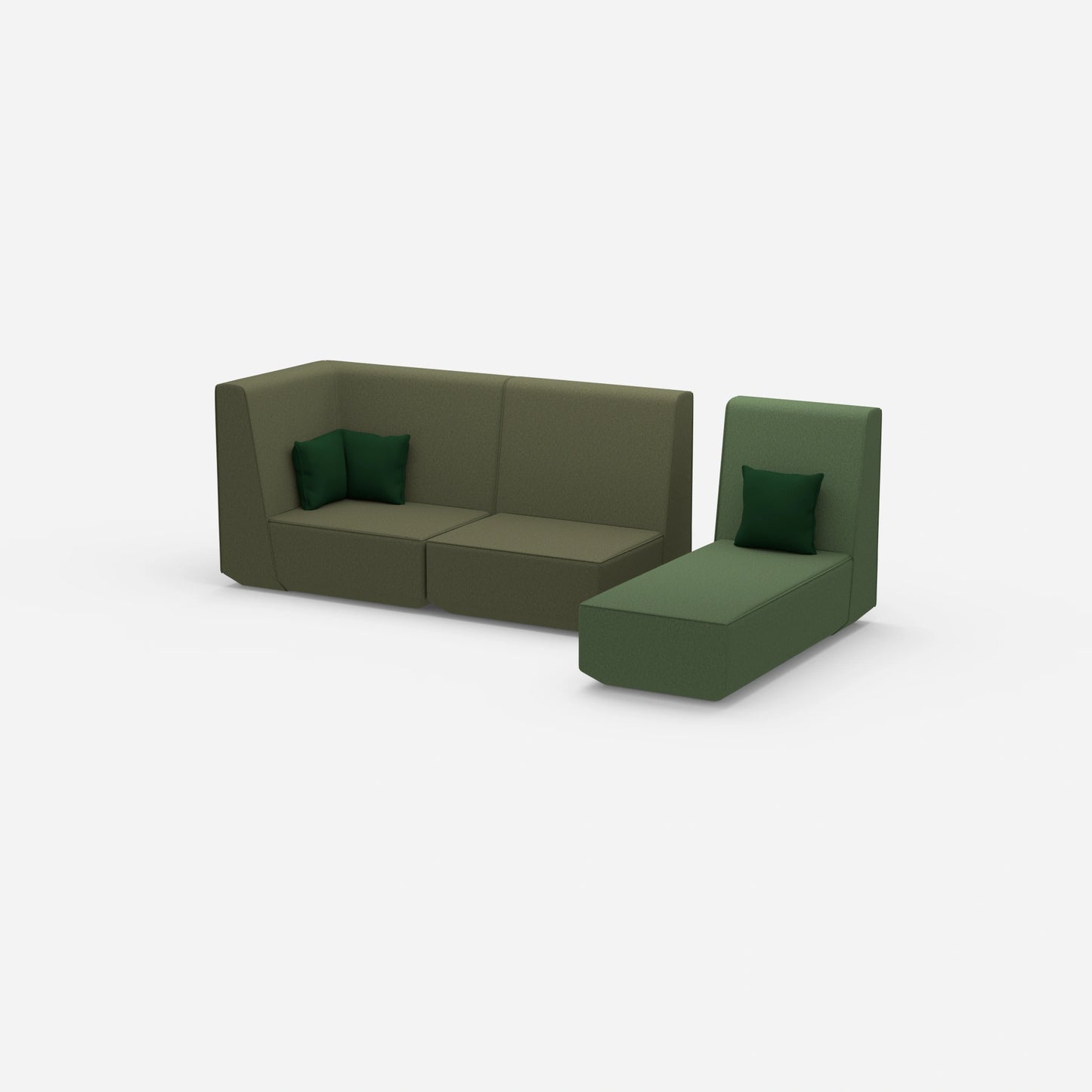 Modular 2-seater sofa with chaise longue from the side