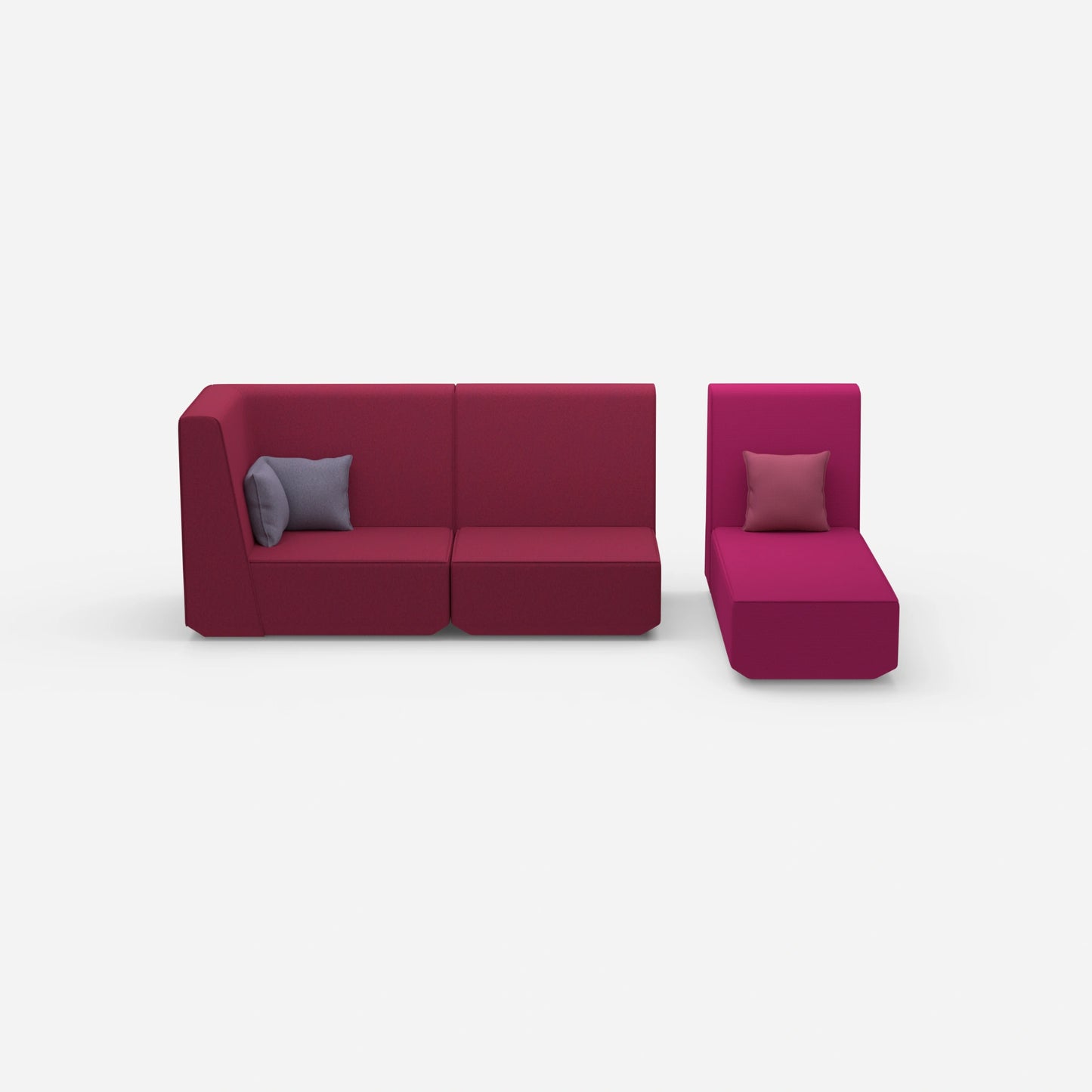 Modular 2-seater sofa with chaise longue from the front