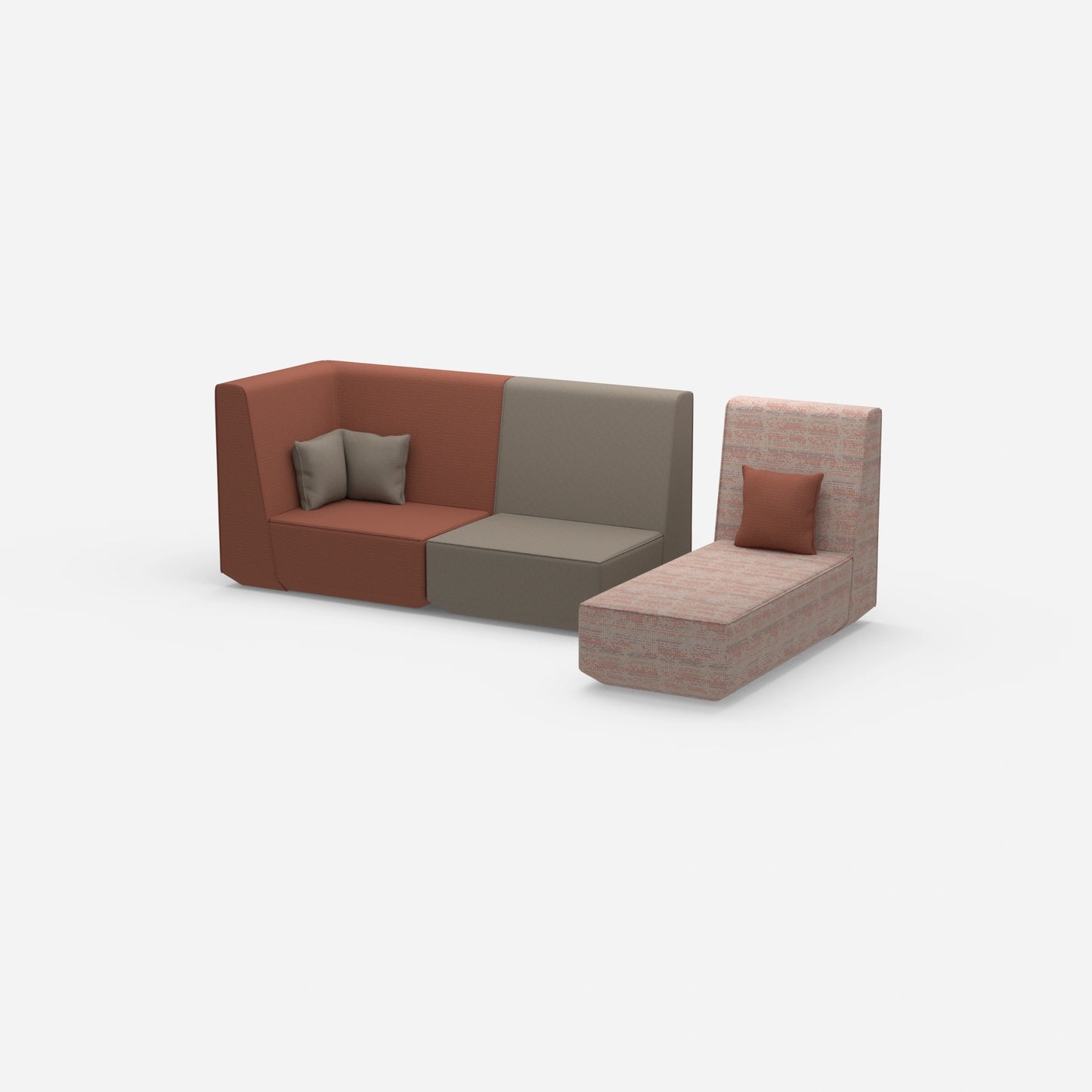 Modular 2-seater sofa with chaise longue from the side