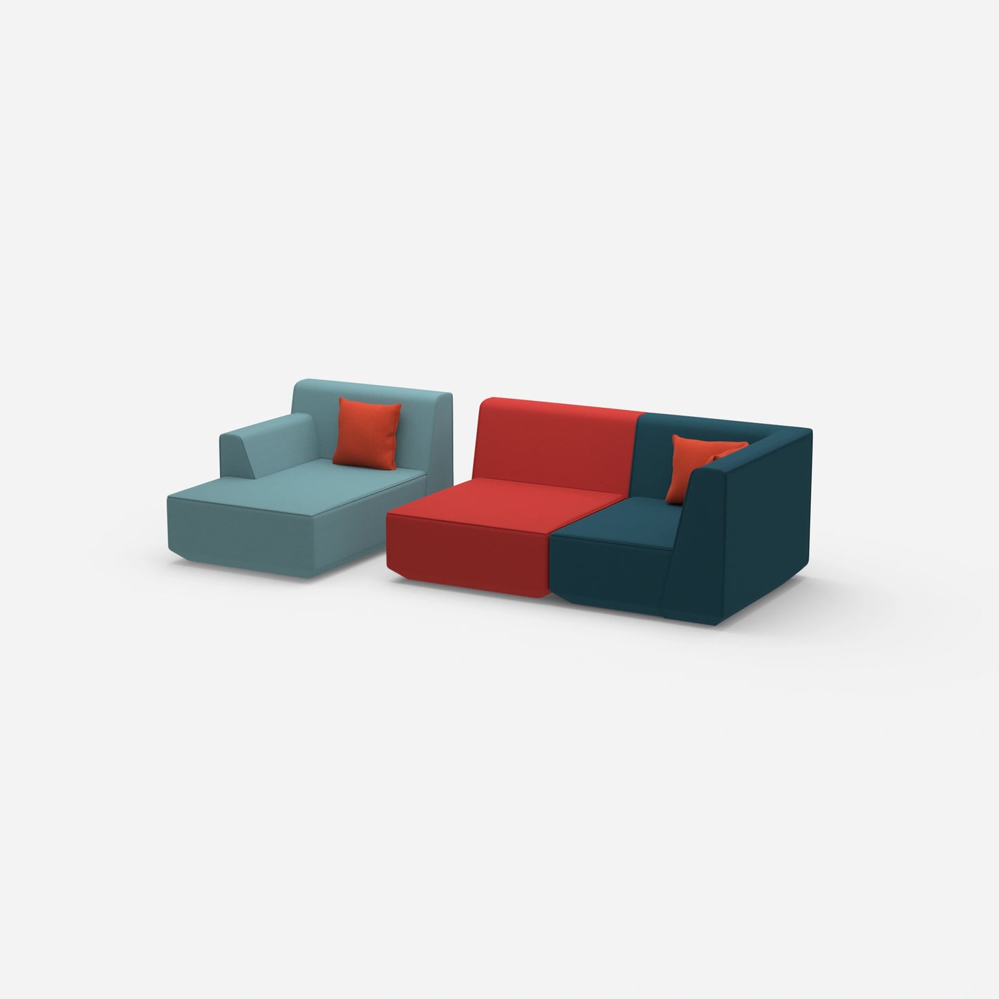 Modular sofa for 2 with ottoman from the side