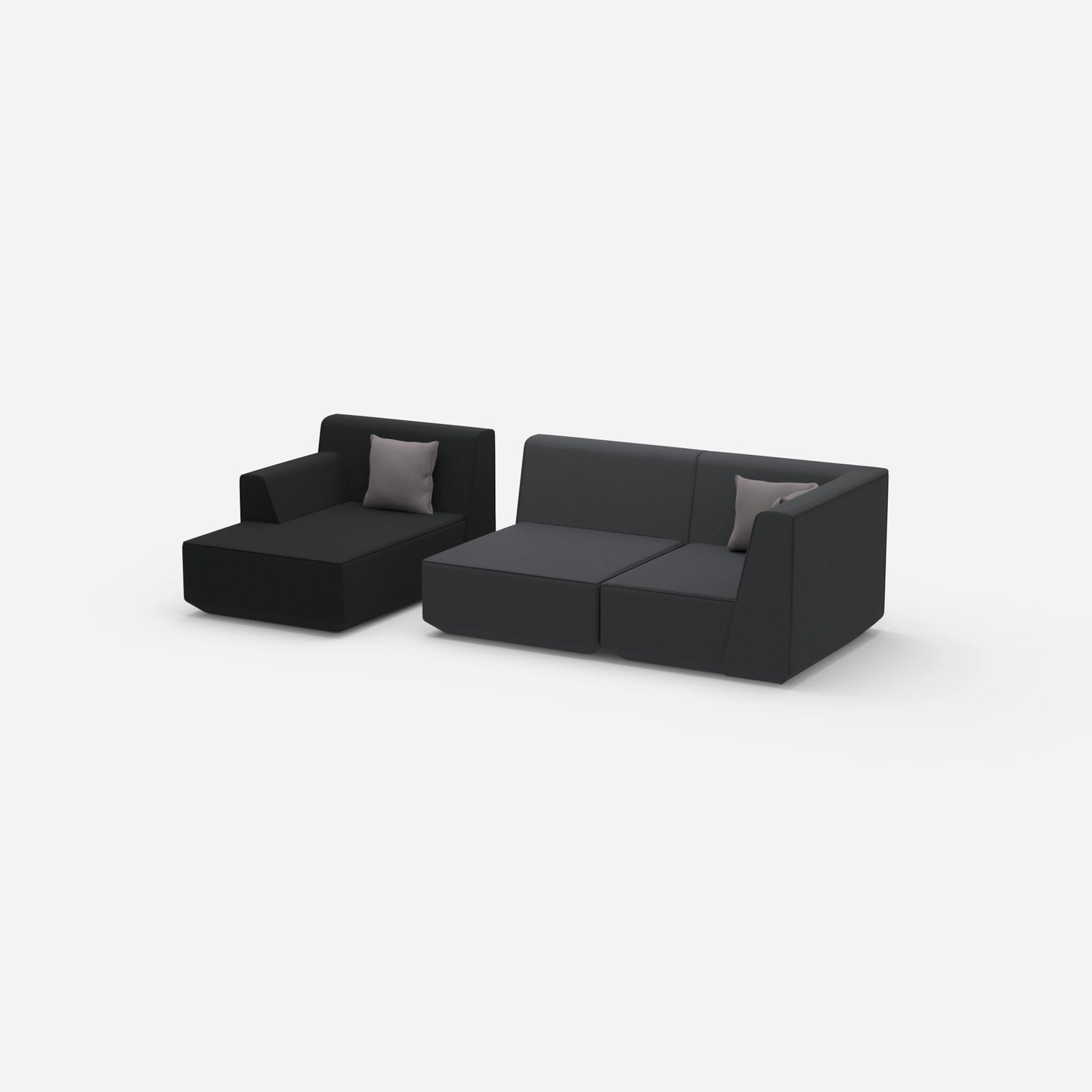 Modular sofa for 2 with ottoman from the side