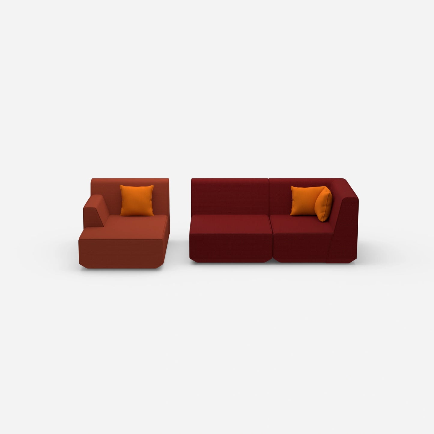 Modular sofa for 2 with ottoman from the front