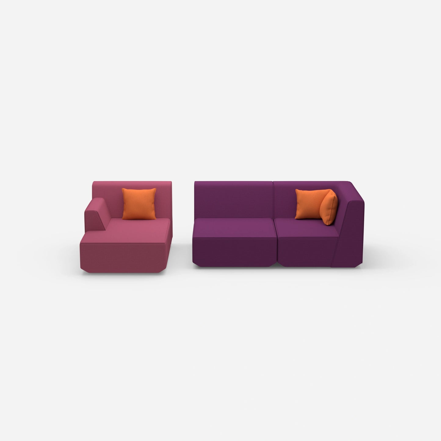 Modular sofa for 2 with ottoman from the front