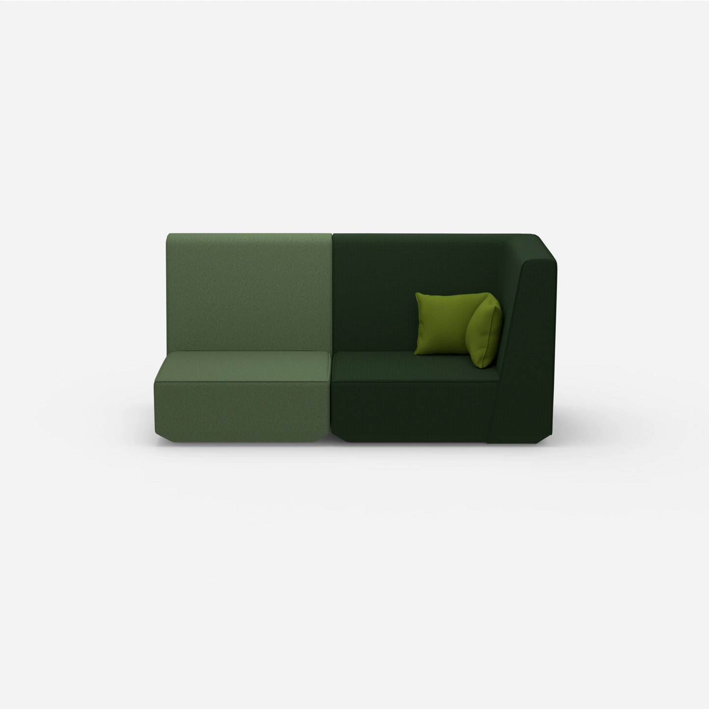 Modular sofa green with high back from the front