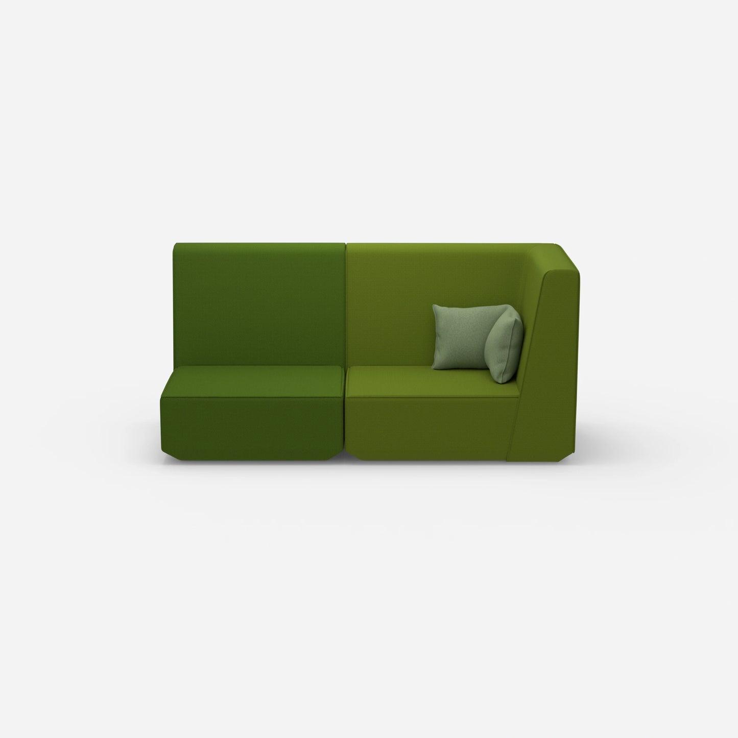 Modular sofa green with high back from the front