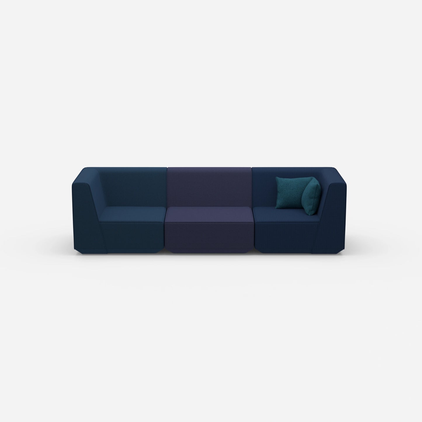 Modular sofa in blue from the front
