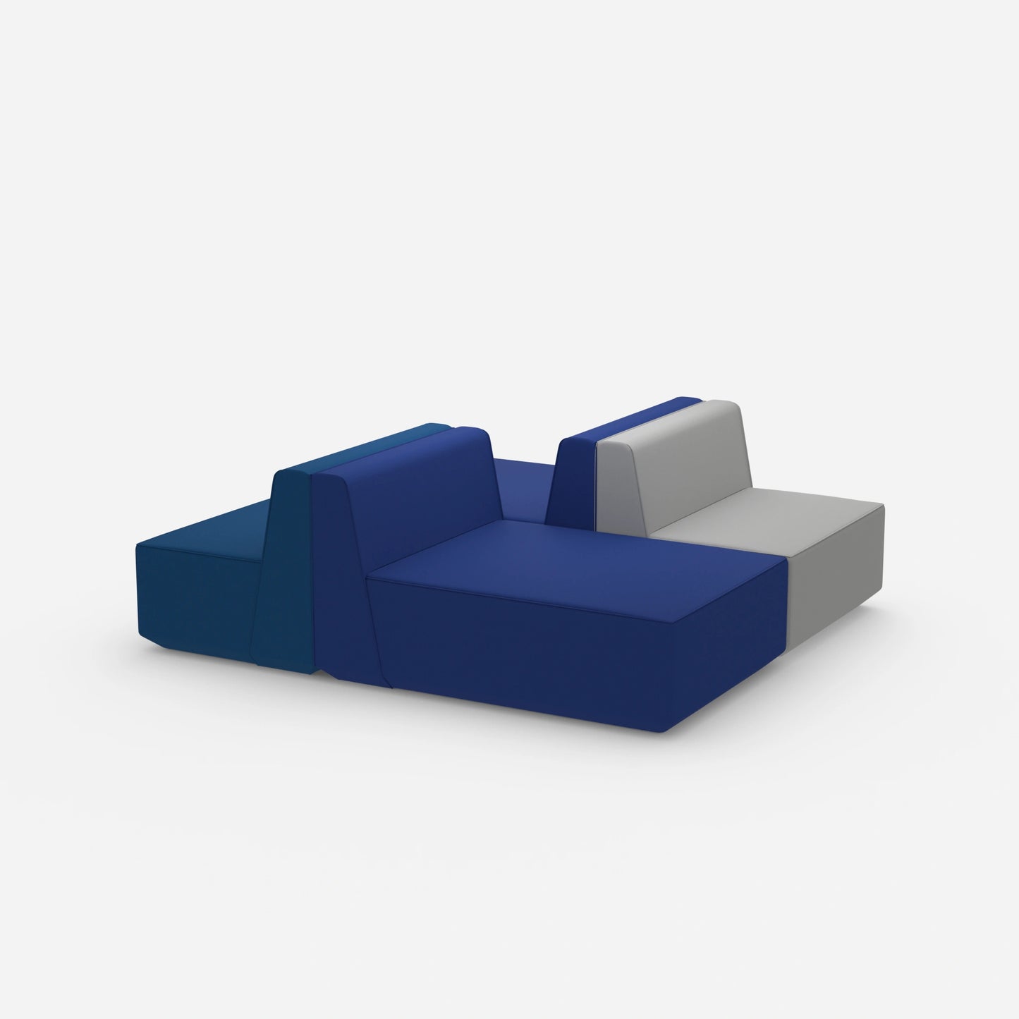 Modular sofa in blue and grey from the side