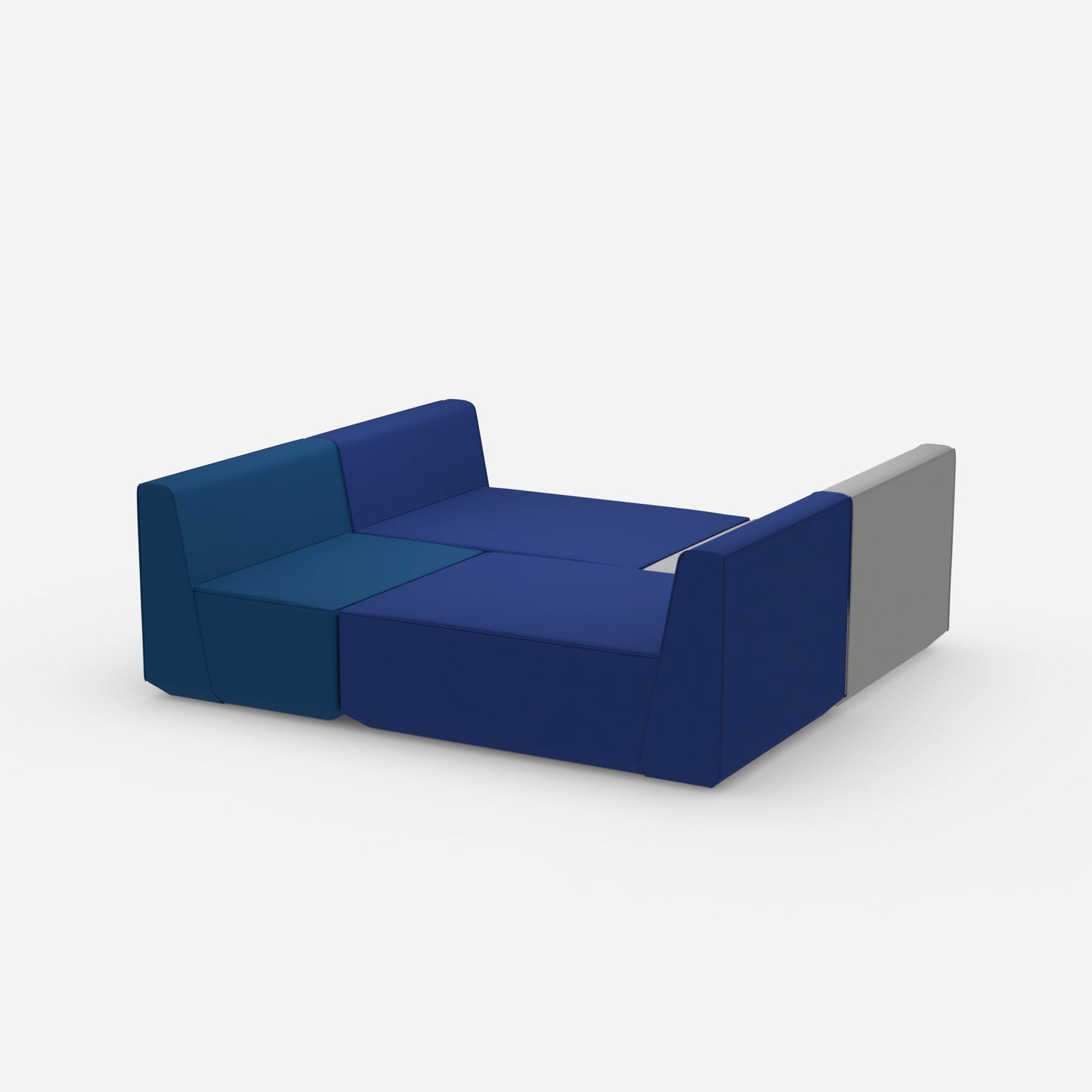 Modular sofa in blue and grey from the side