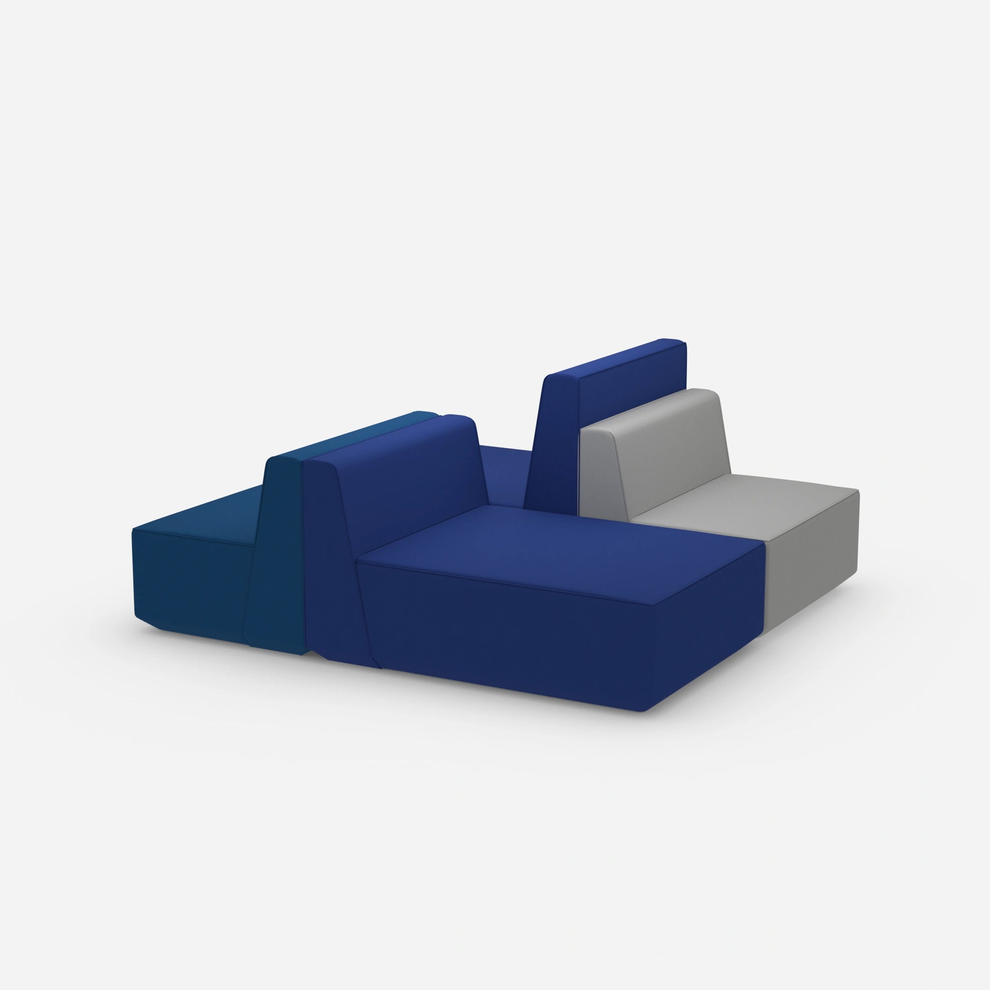 Modular sofa in blue and grey from the side