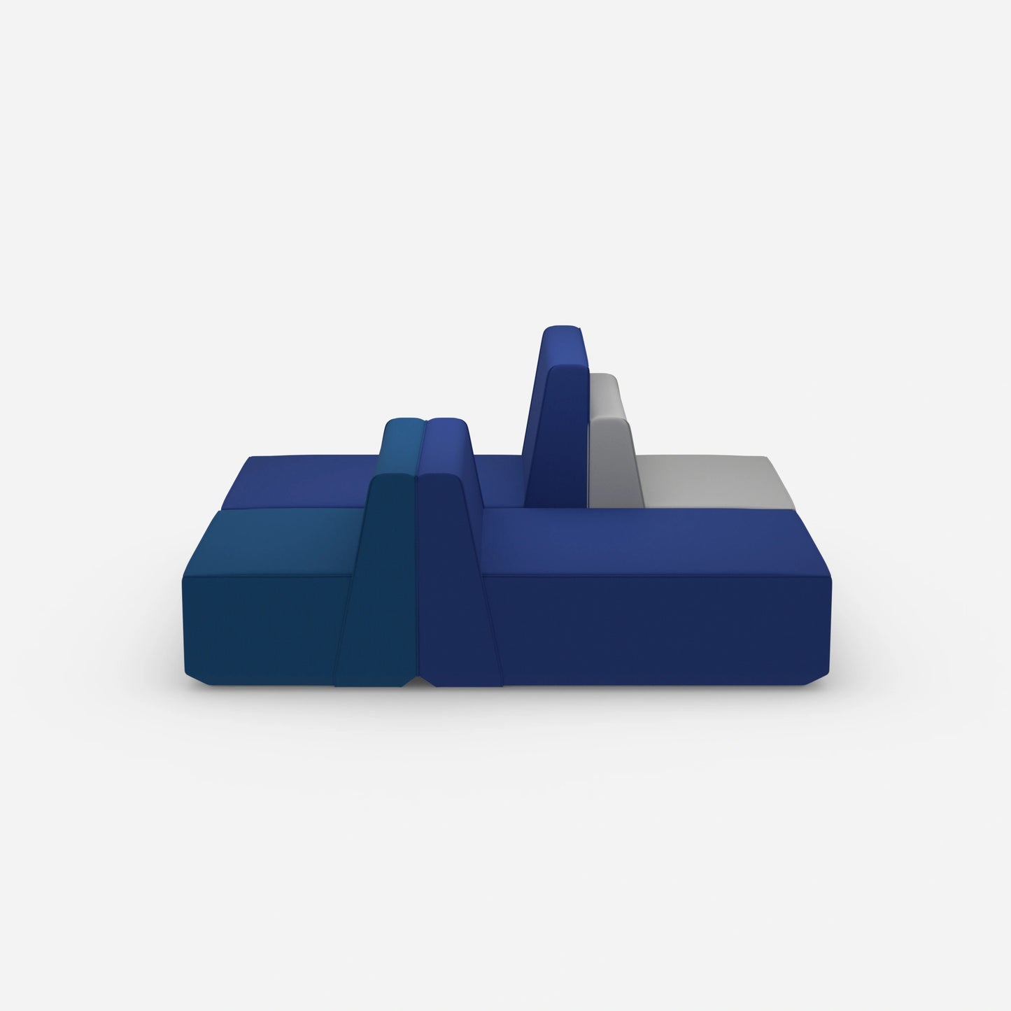 Modular sofa in blue and grey from the front