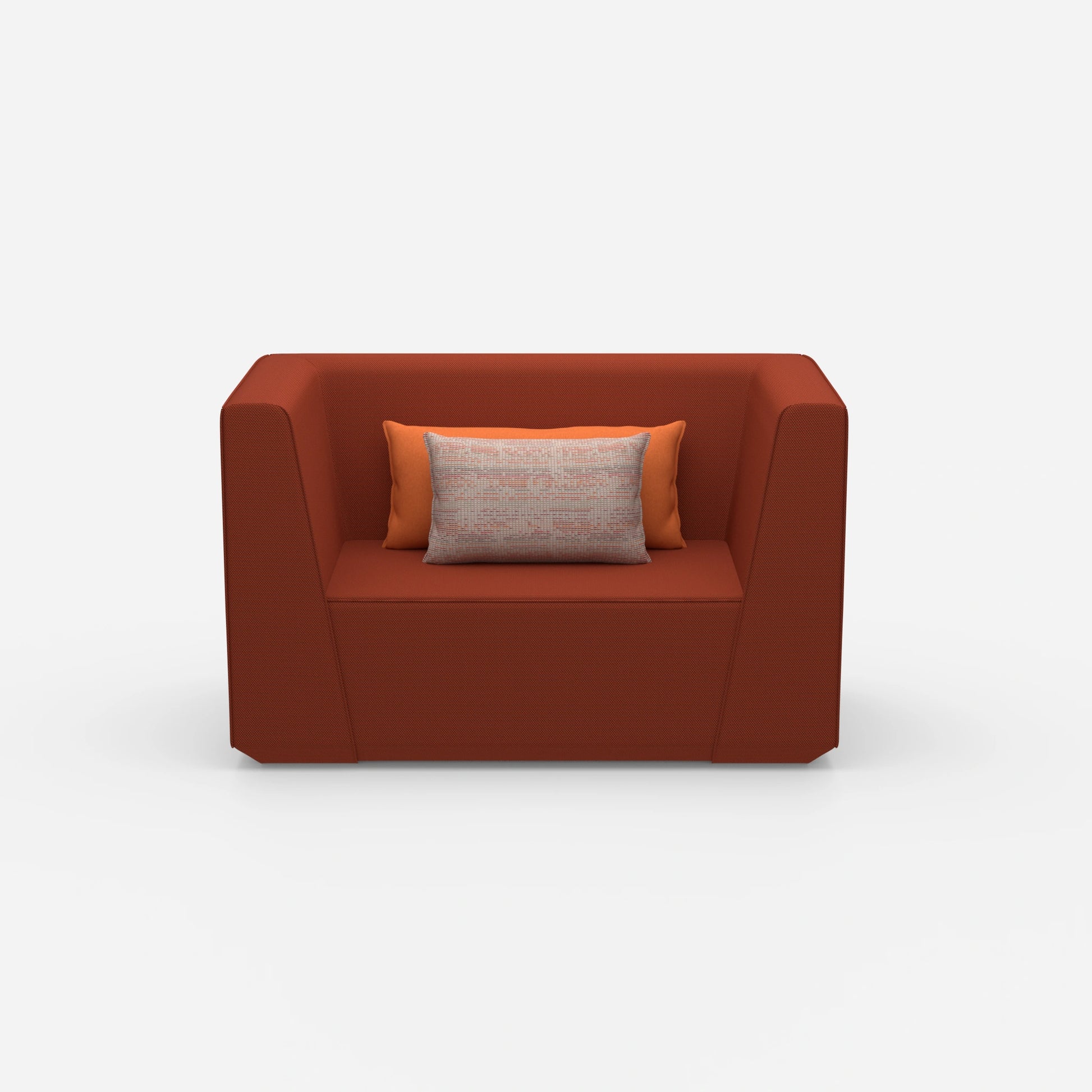 Upholstered armchair with high backrest from the front