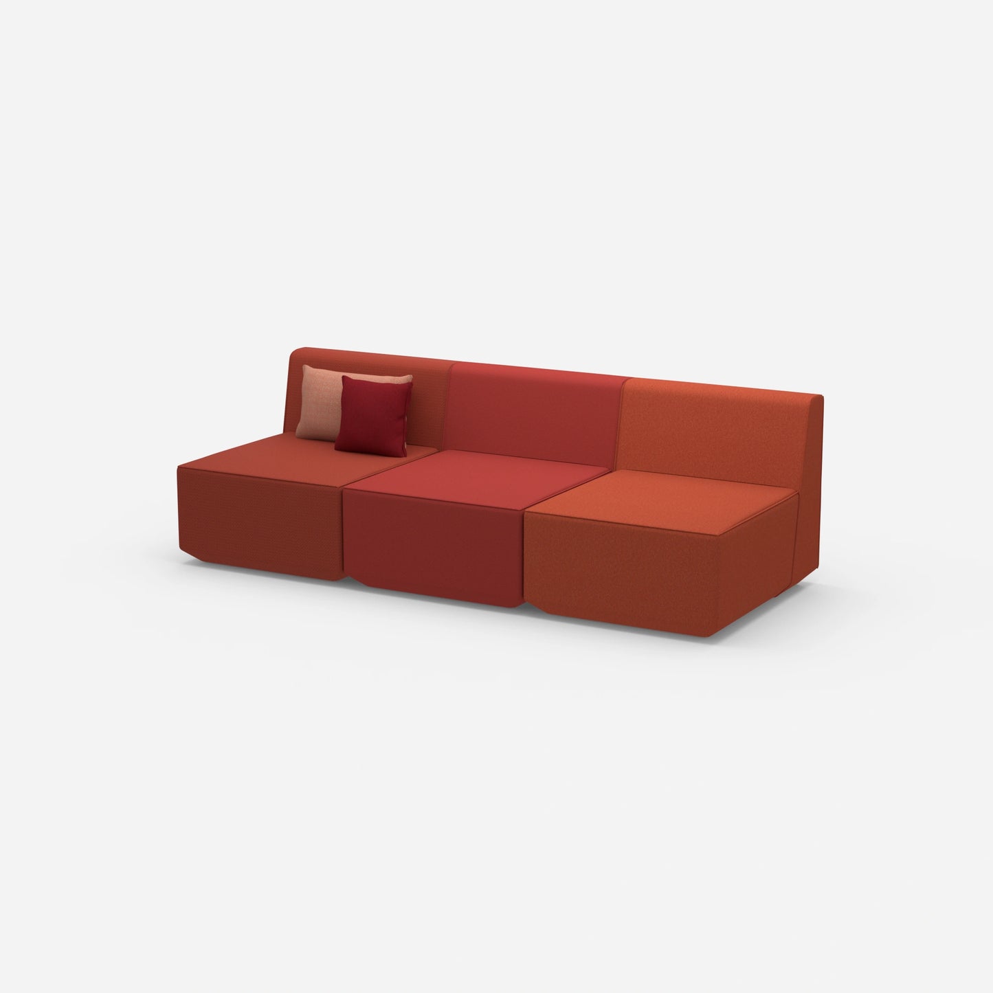 Red 3 seater sofas from the side