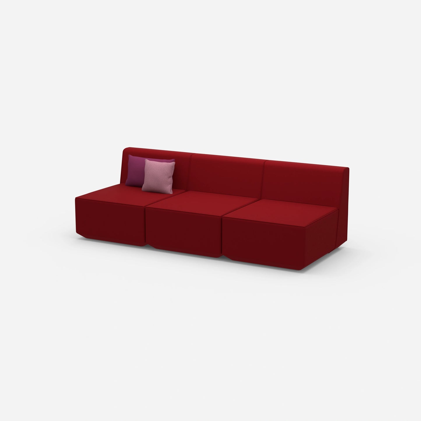 Red 3 seater sofas from the side