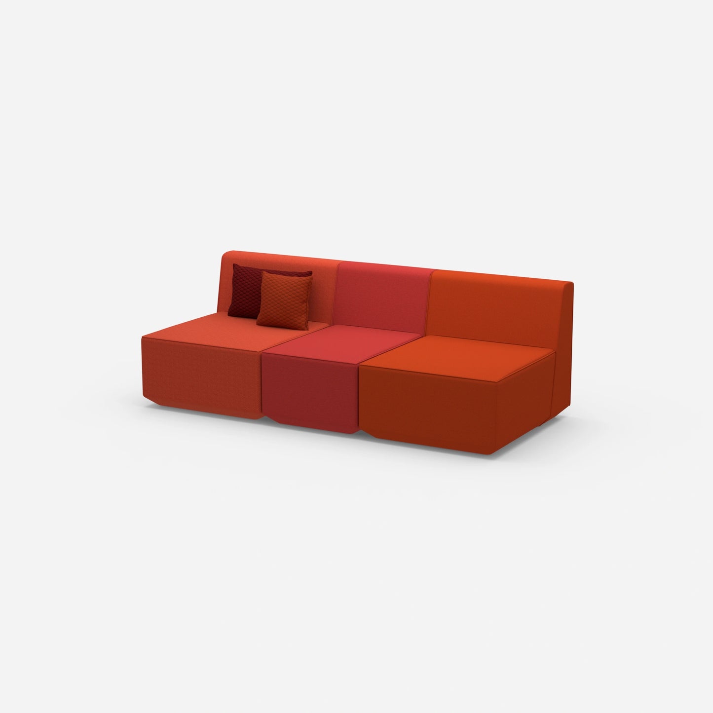 Red three-seater sofa from the side