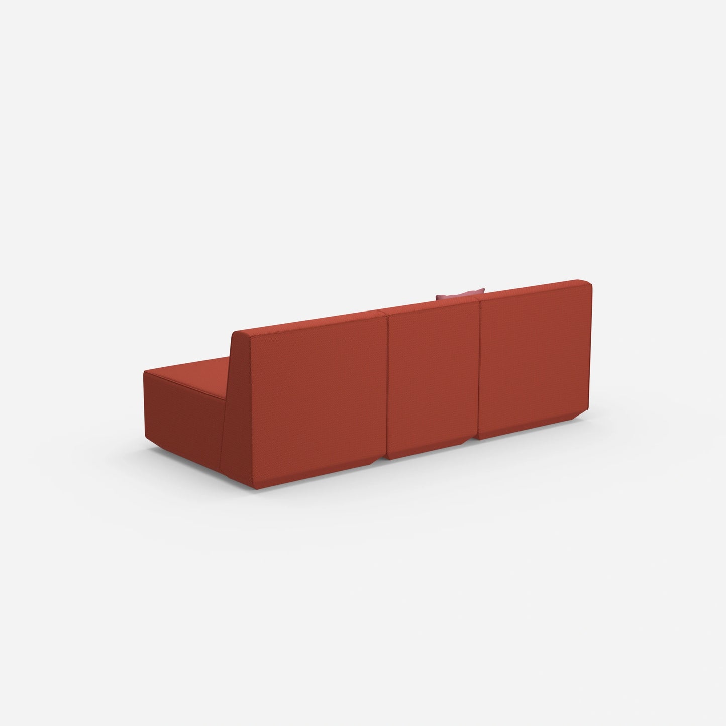 Red three-seater sofa from behind