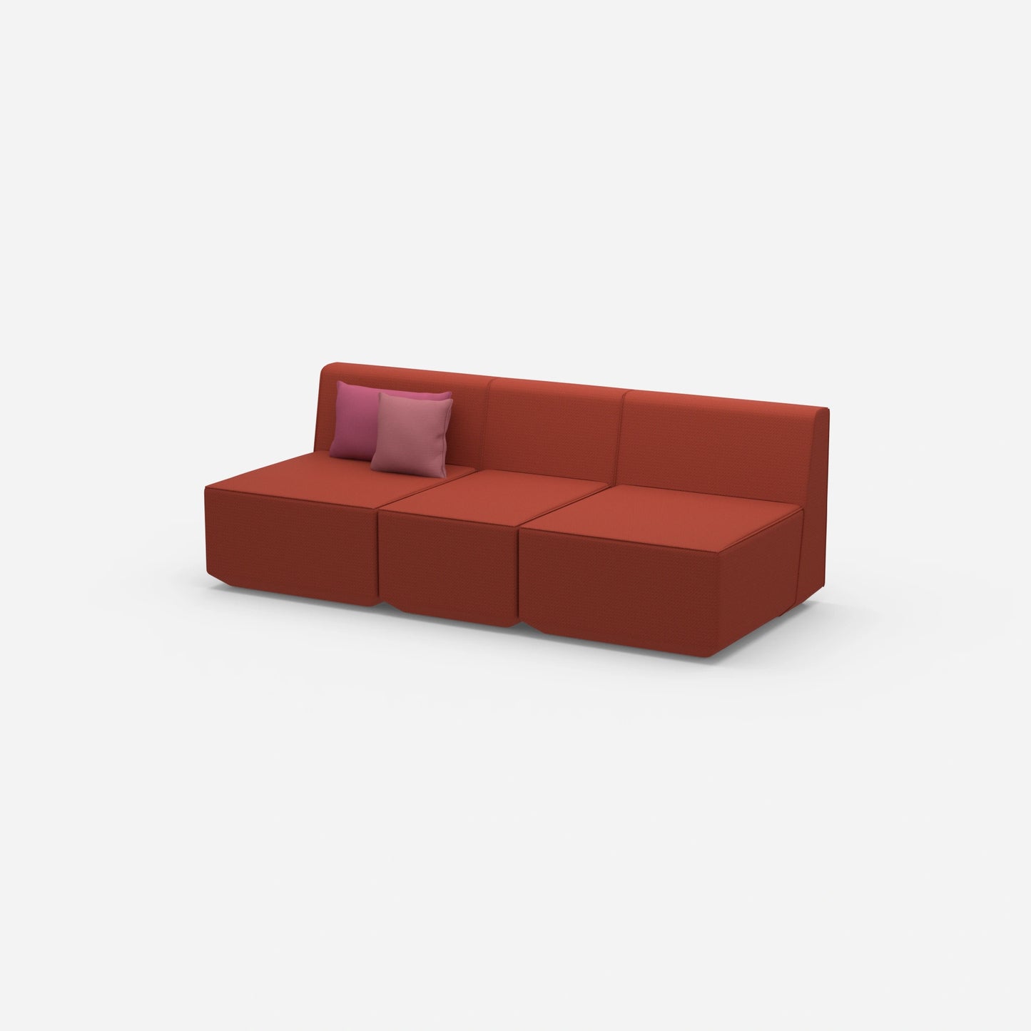 Red three-seater sofa from the side