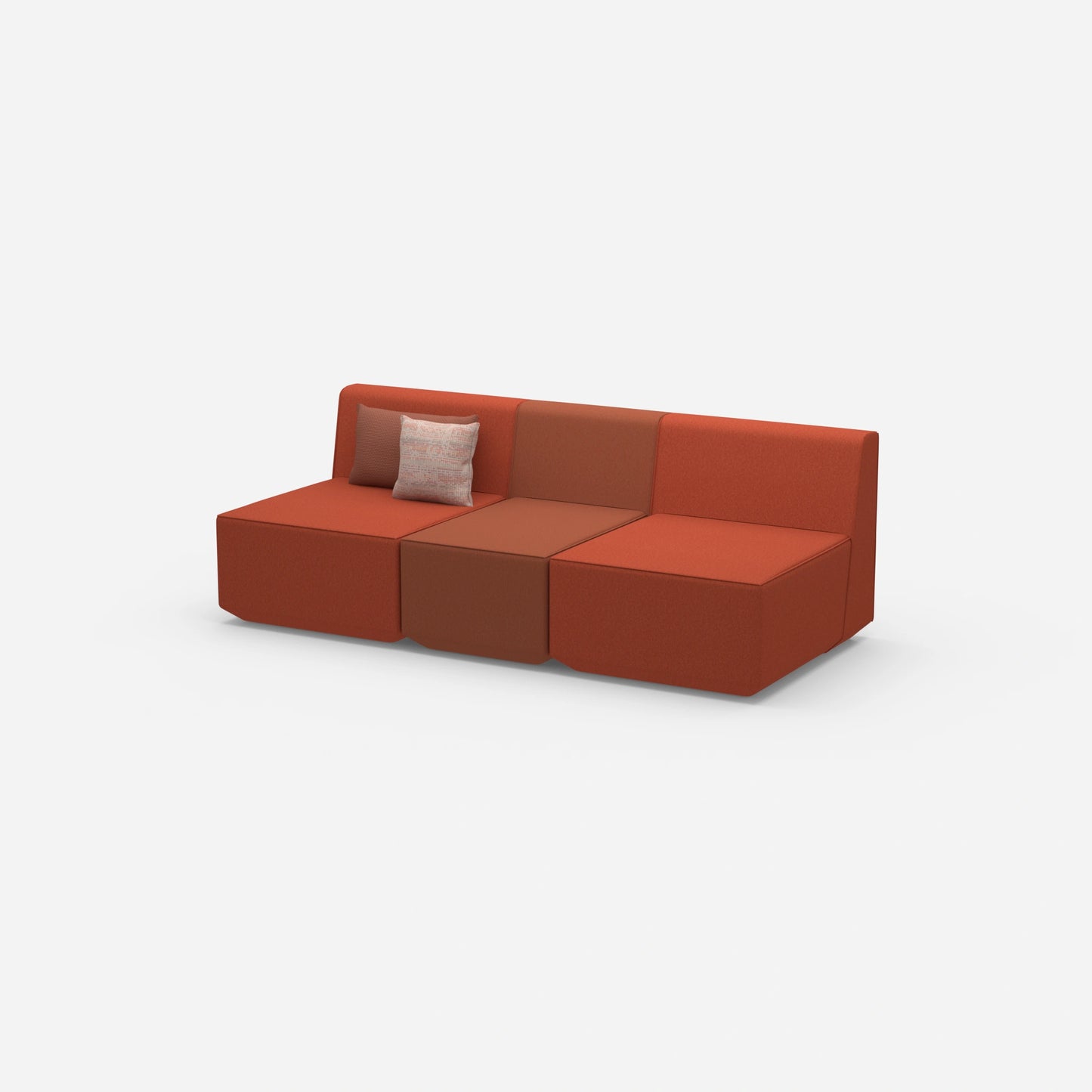 Red three-seater sofa from the side