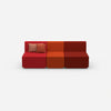 Red three-seater sofa from the front