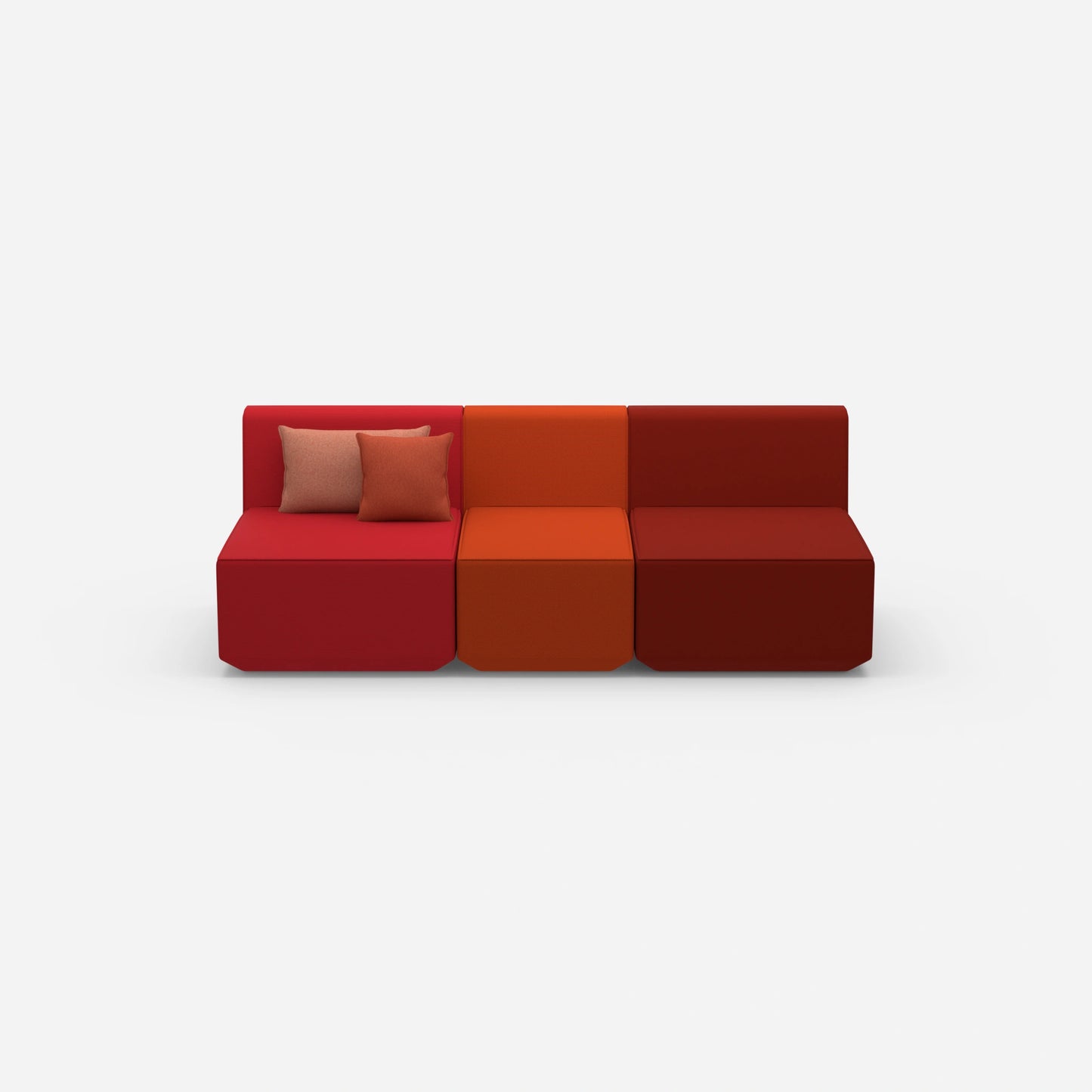 Red three-seater sofa from the front