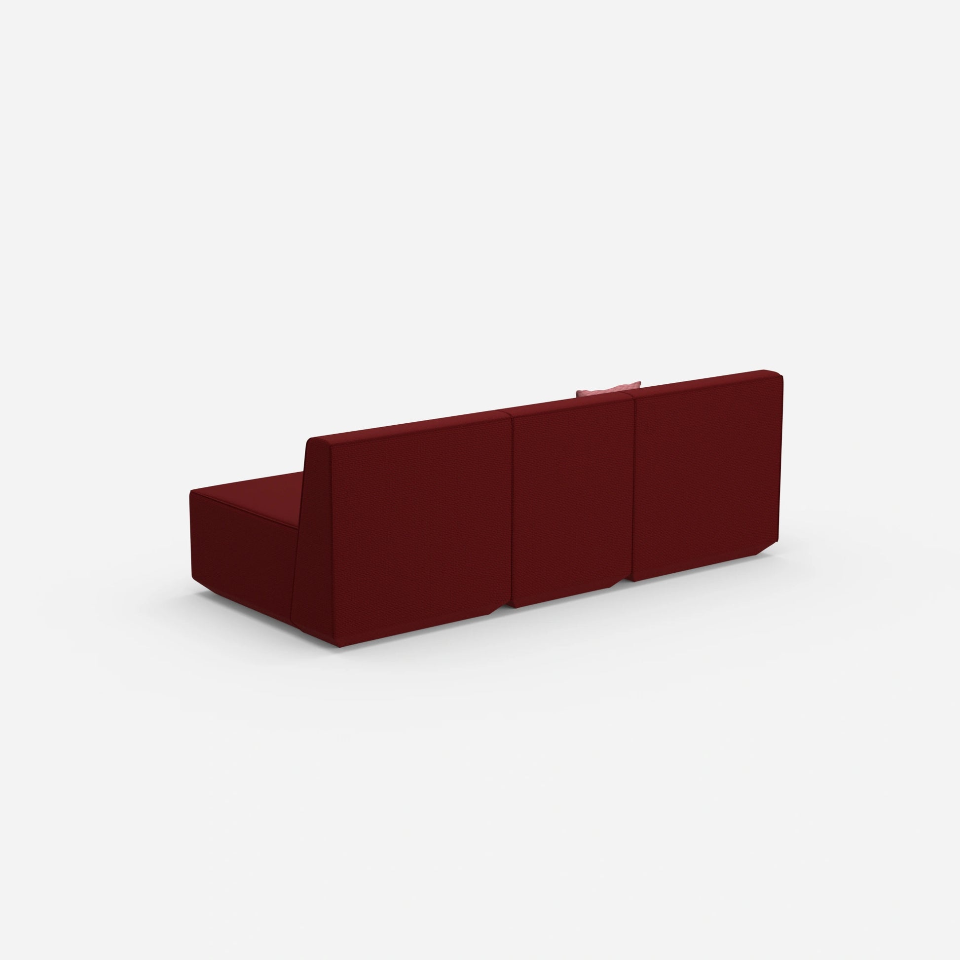 Red three-seater sofa from behind