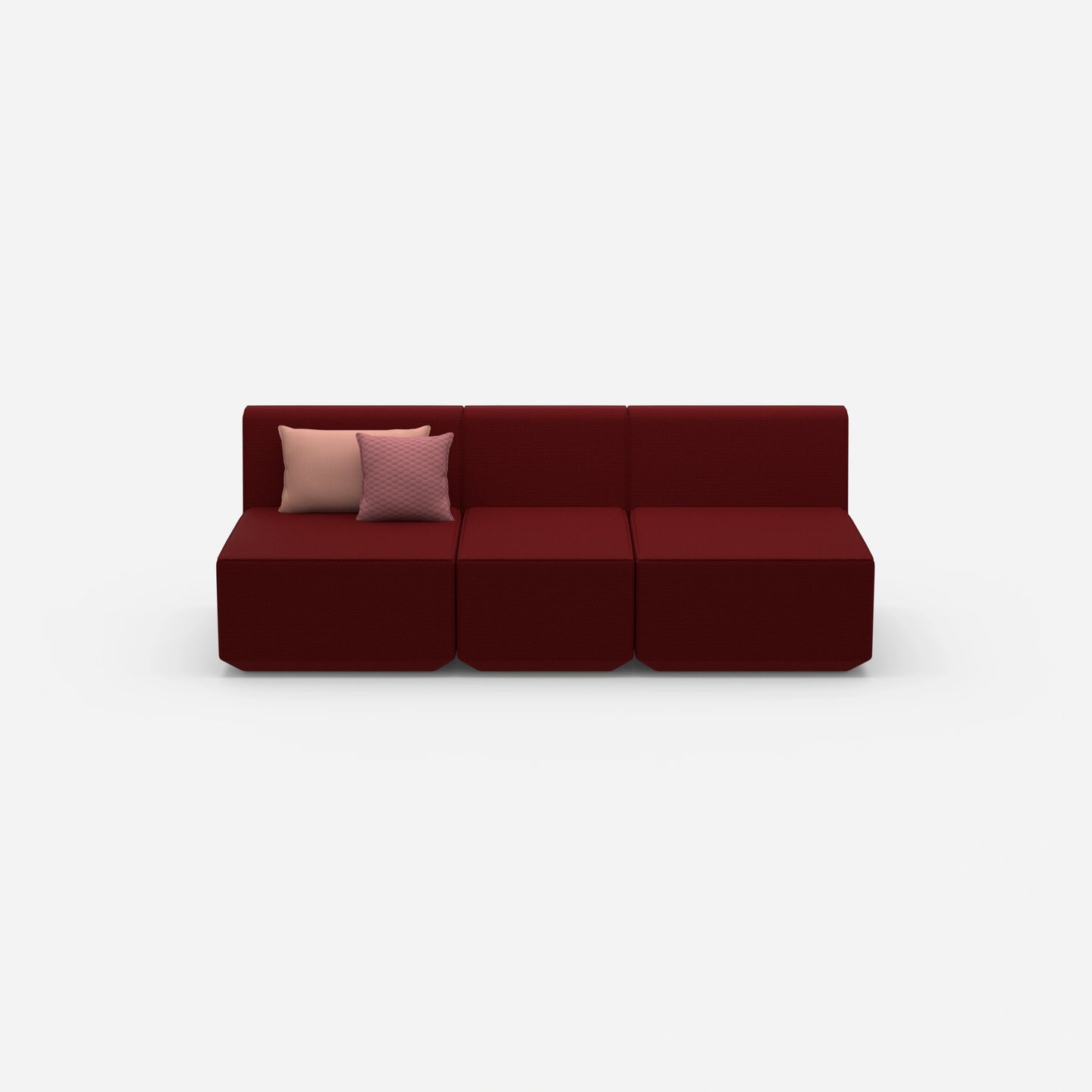 Red three-seater sofa from the front