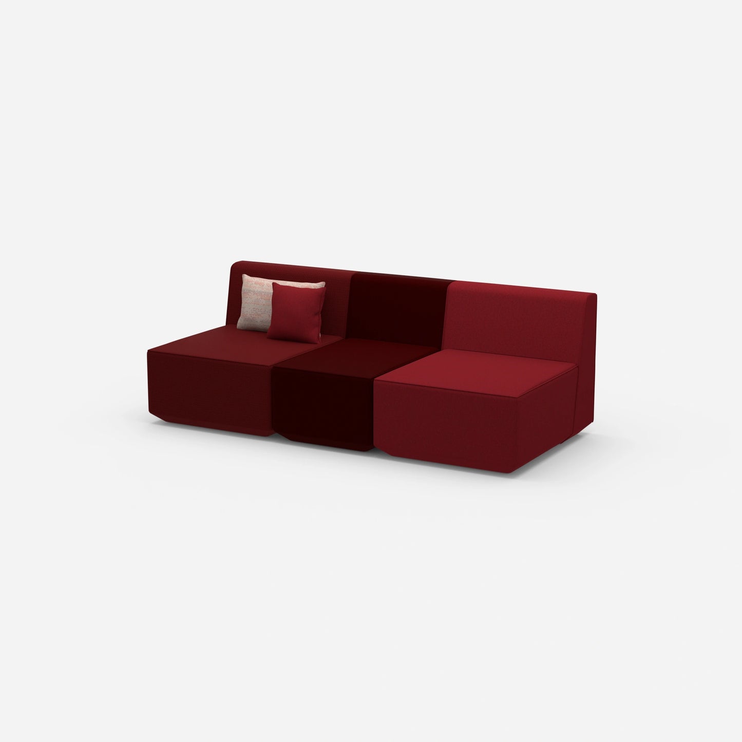 Red three-seater sofa from the side