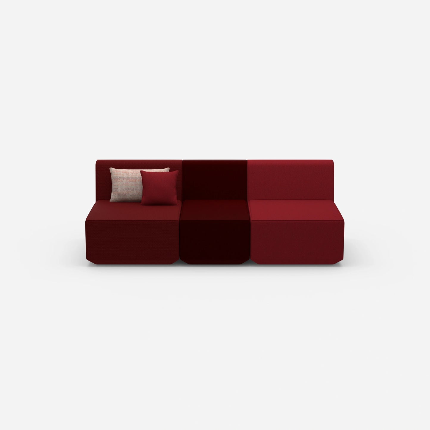 Red three-seater sofa from the front