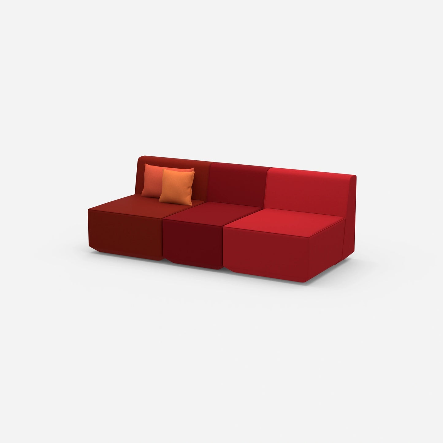Red three-seater sofa from the side