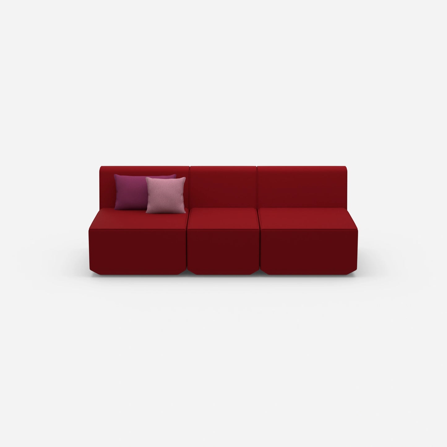 Red three-seater sofa from the front