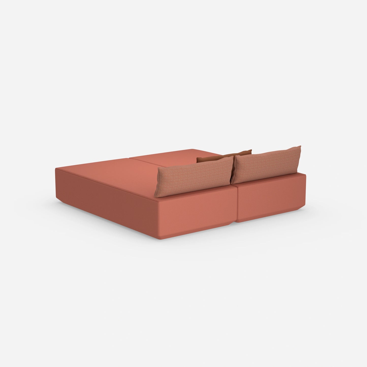 Sofa bed with large sleeping surface, viewed from behind