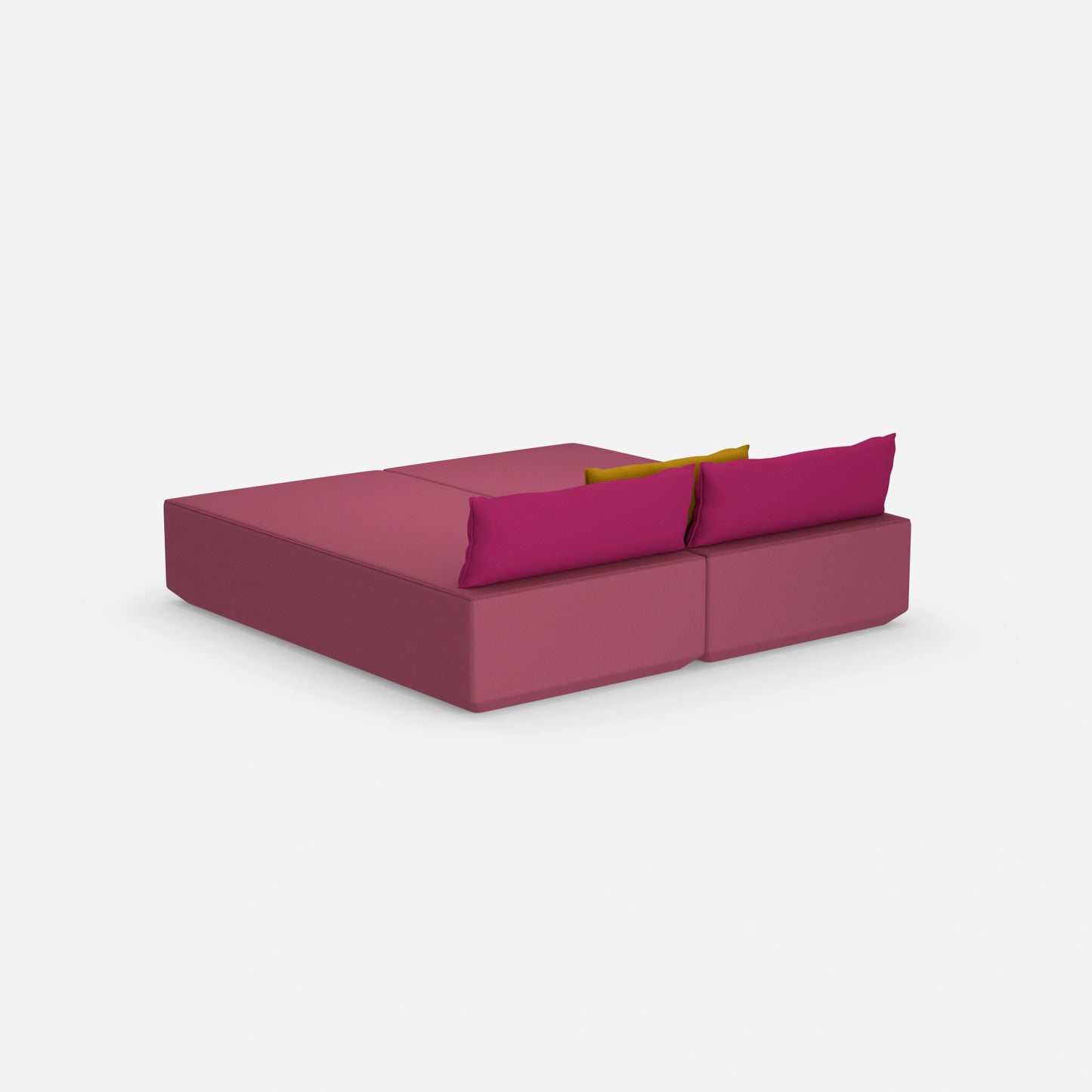 Sofa bed with large sleeping surface, viewed from behind