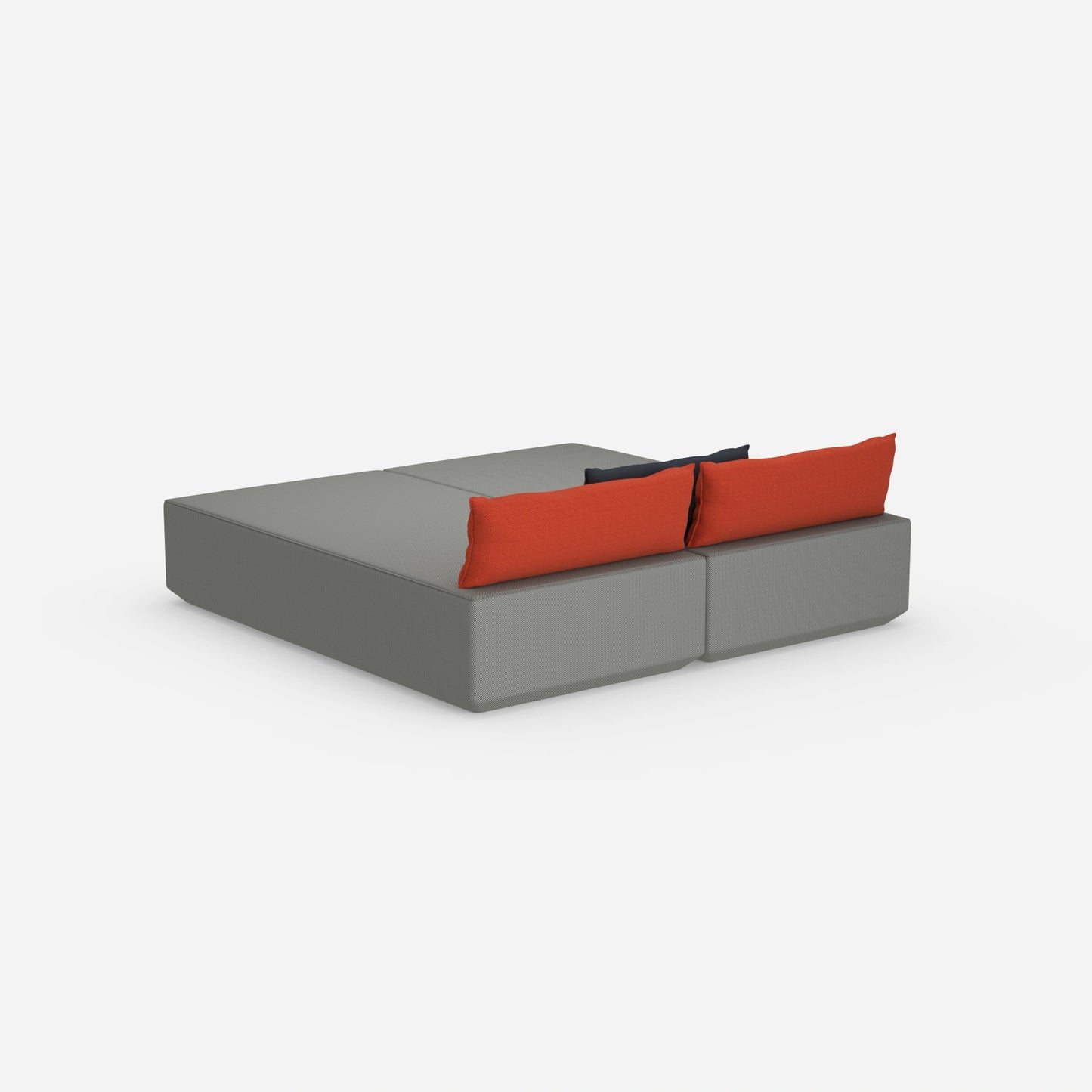 Sofa bed with large sleeping surface, viewed from behind