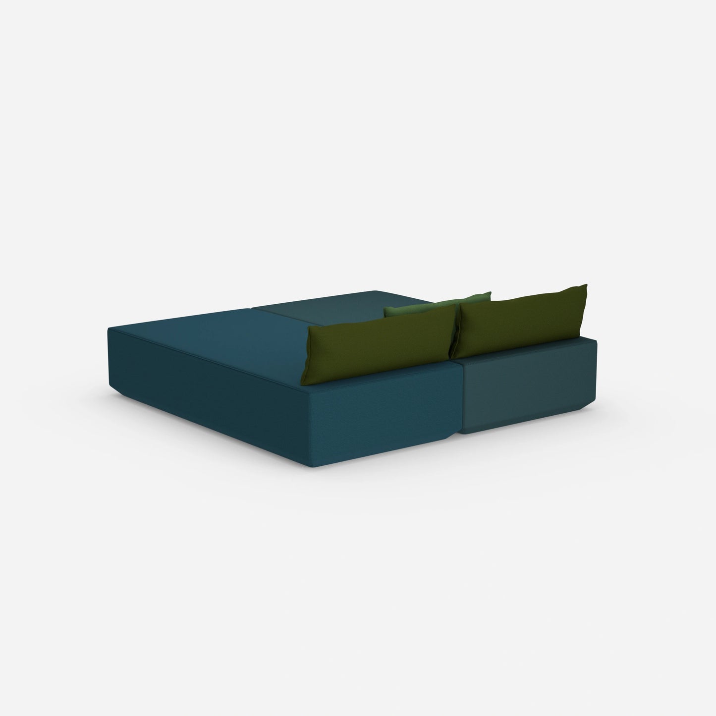 Sofa bed with large sleeping surface, viewed from behind