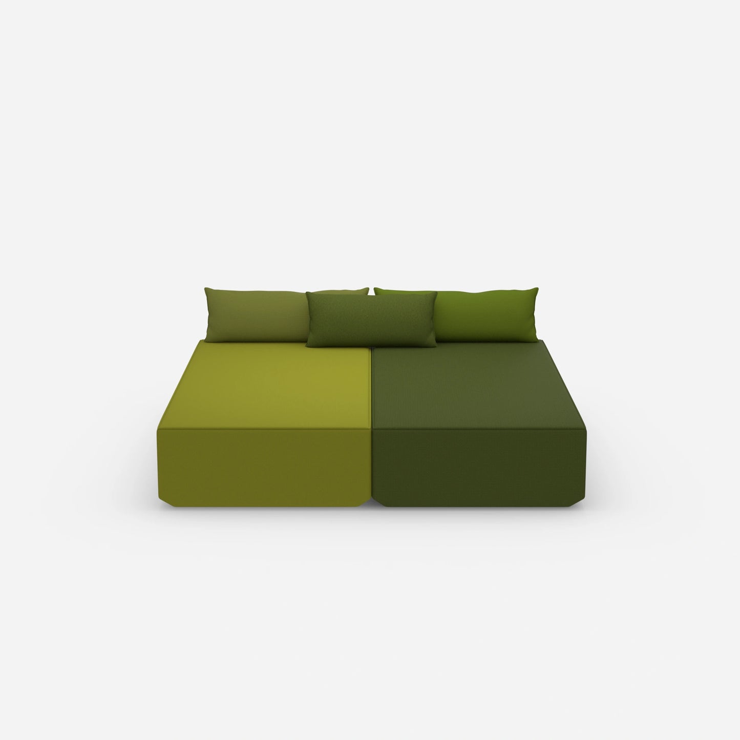 Sofa bed with large sleeping surface from the front