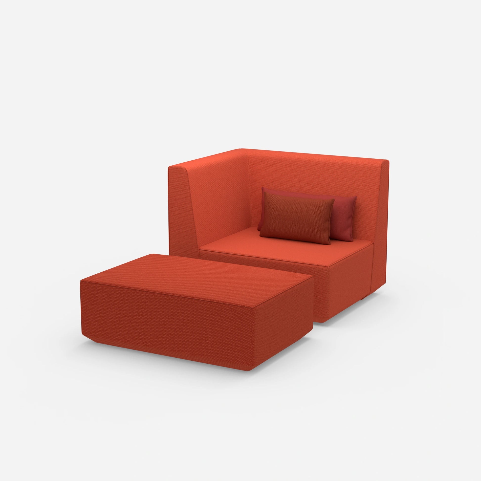 Modern armchair and stool from the side