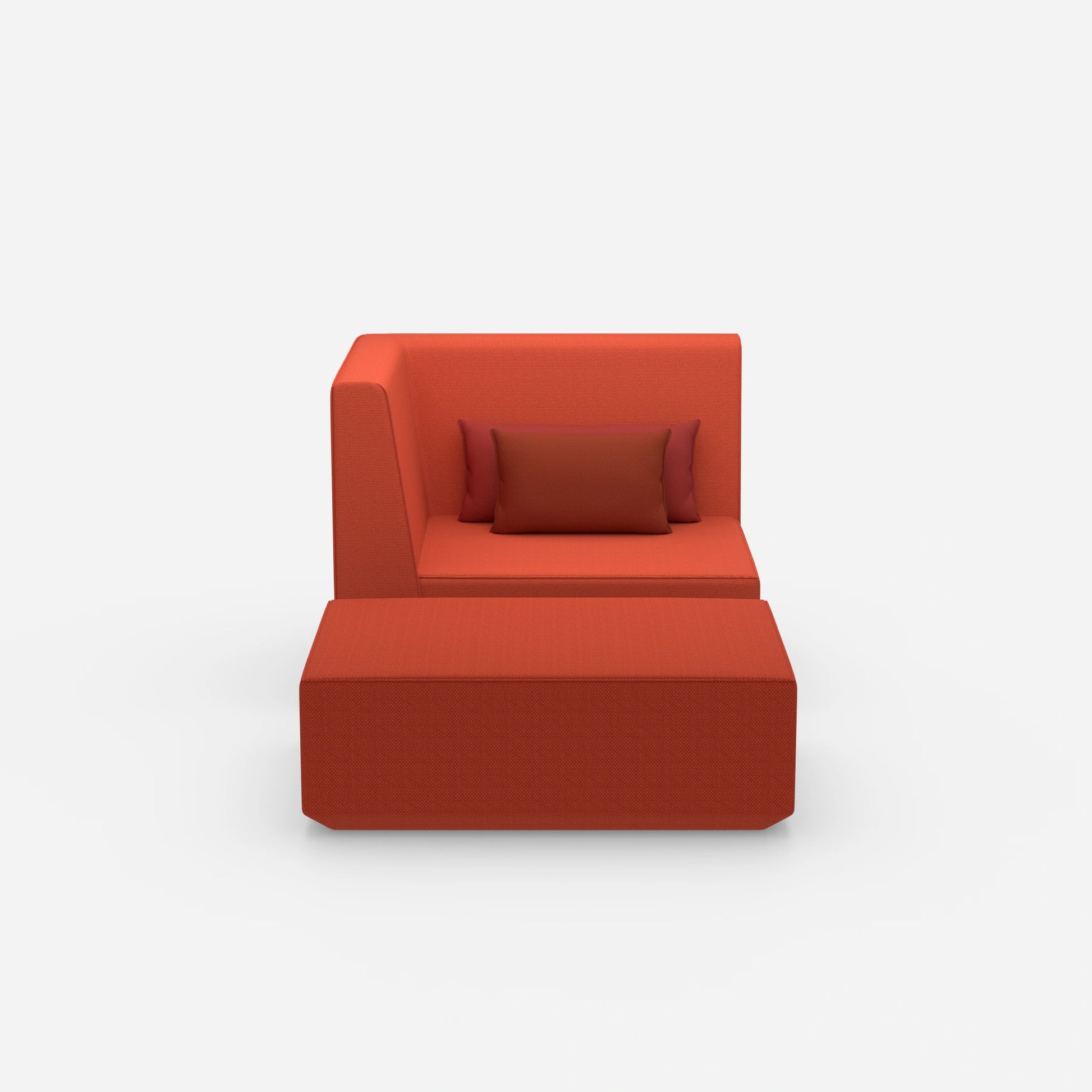 Modern armchair and stool from the front