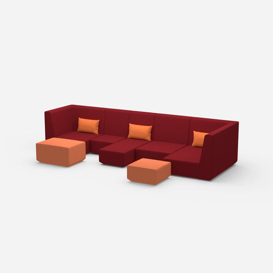 Sofa lounge in various shades of red from the side