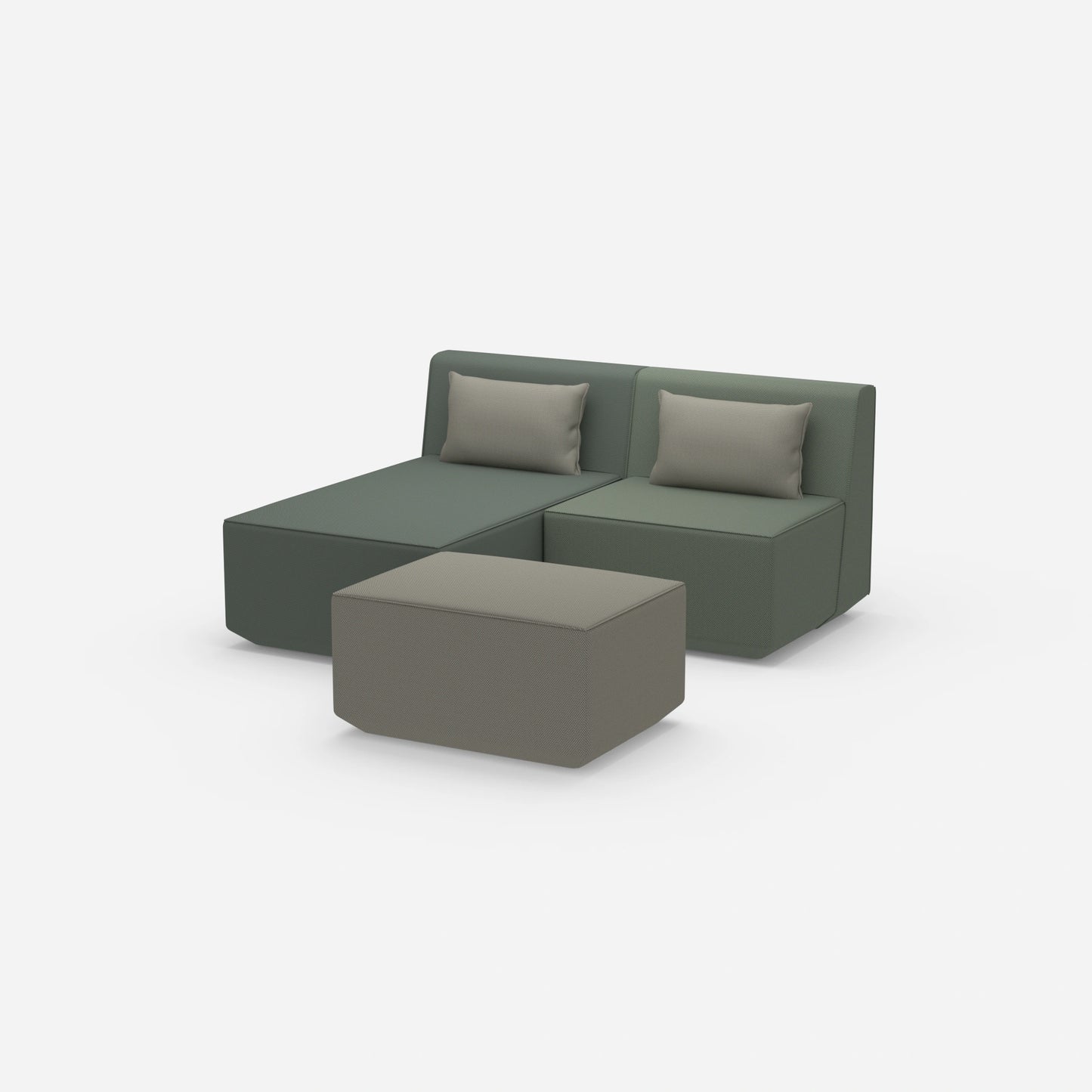 Two-seater modular sofa with function from the side