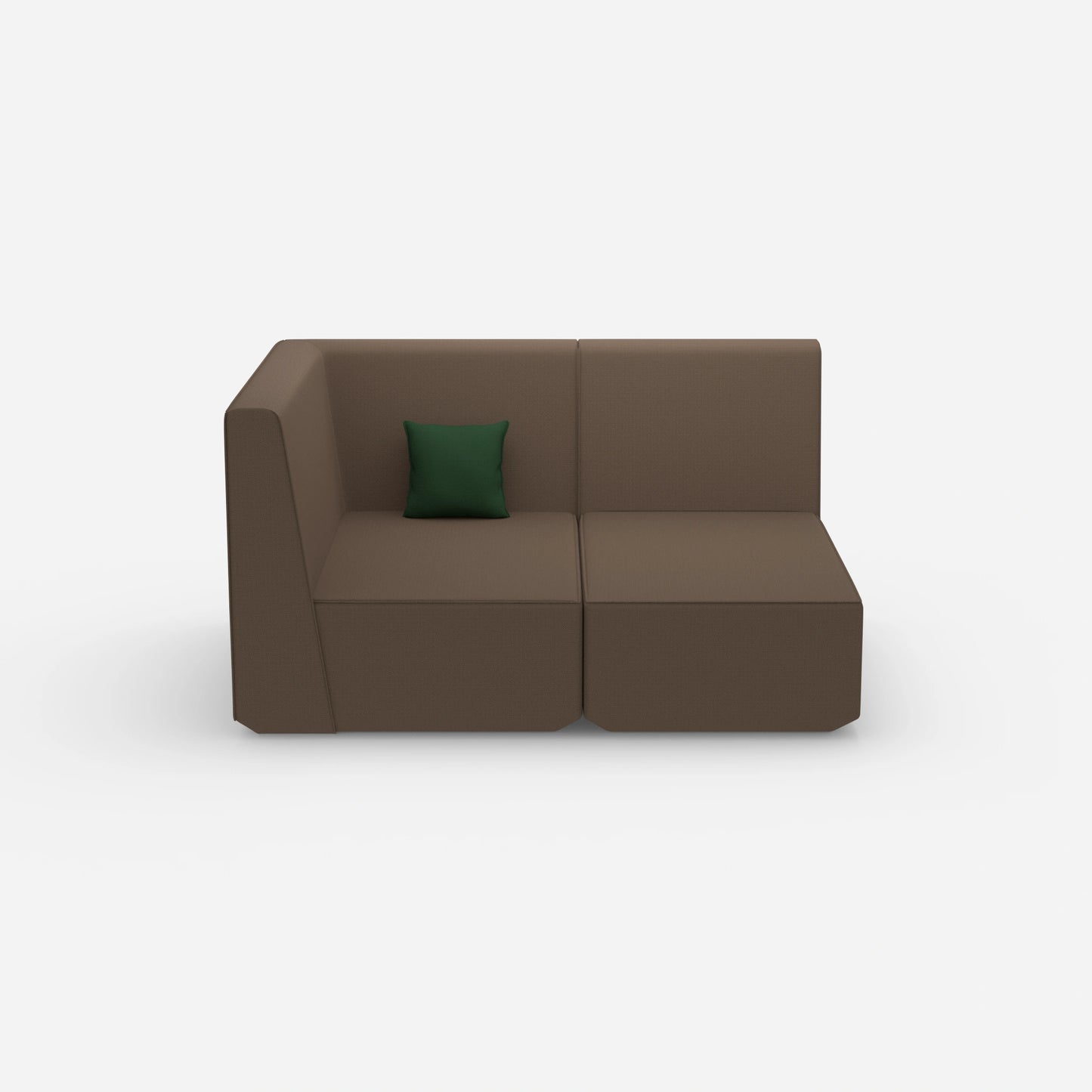 Two-seater modular sofa with corner module from the front