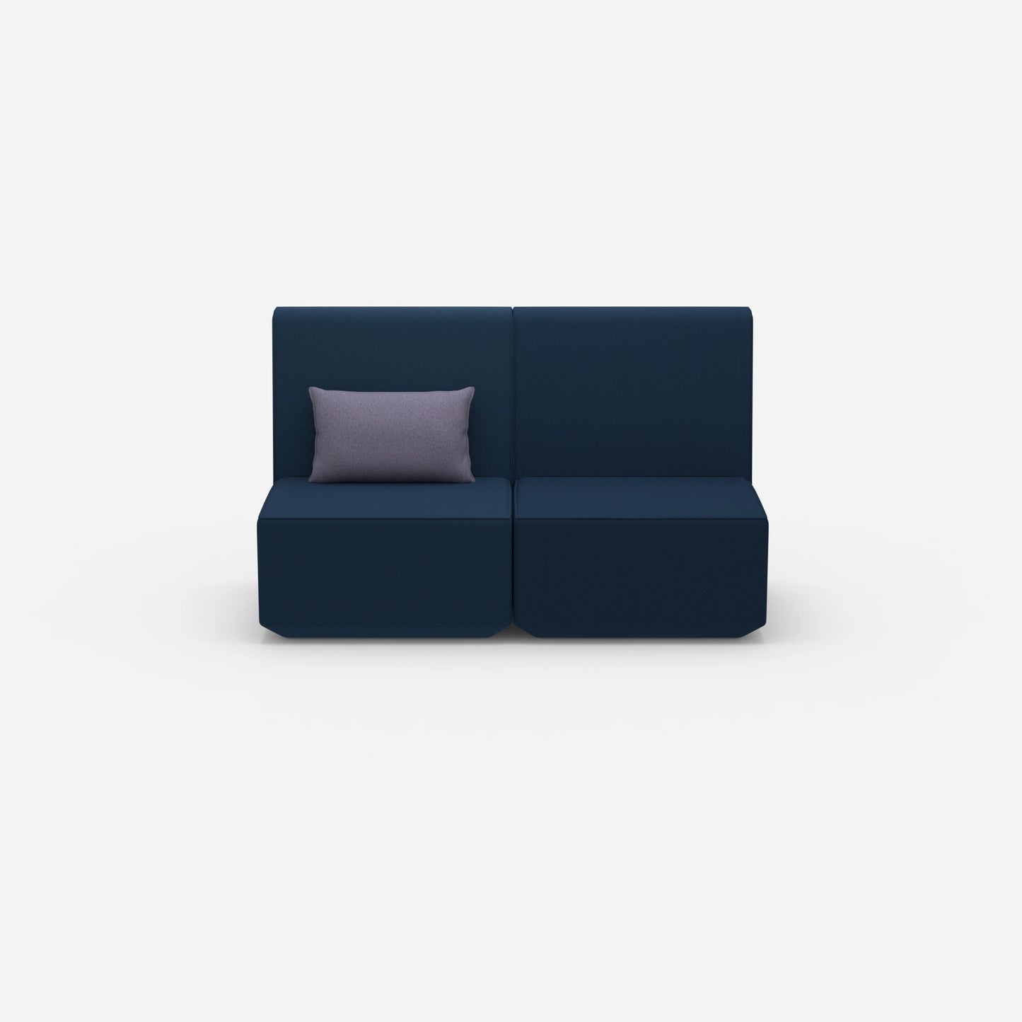 Two-seater modular sofa without armrests from the front