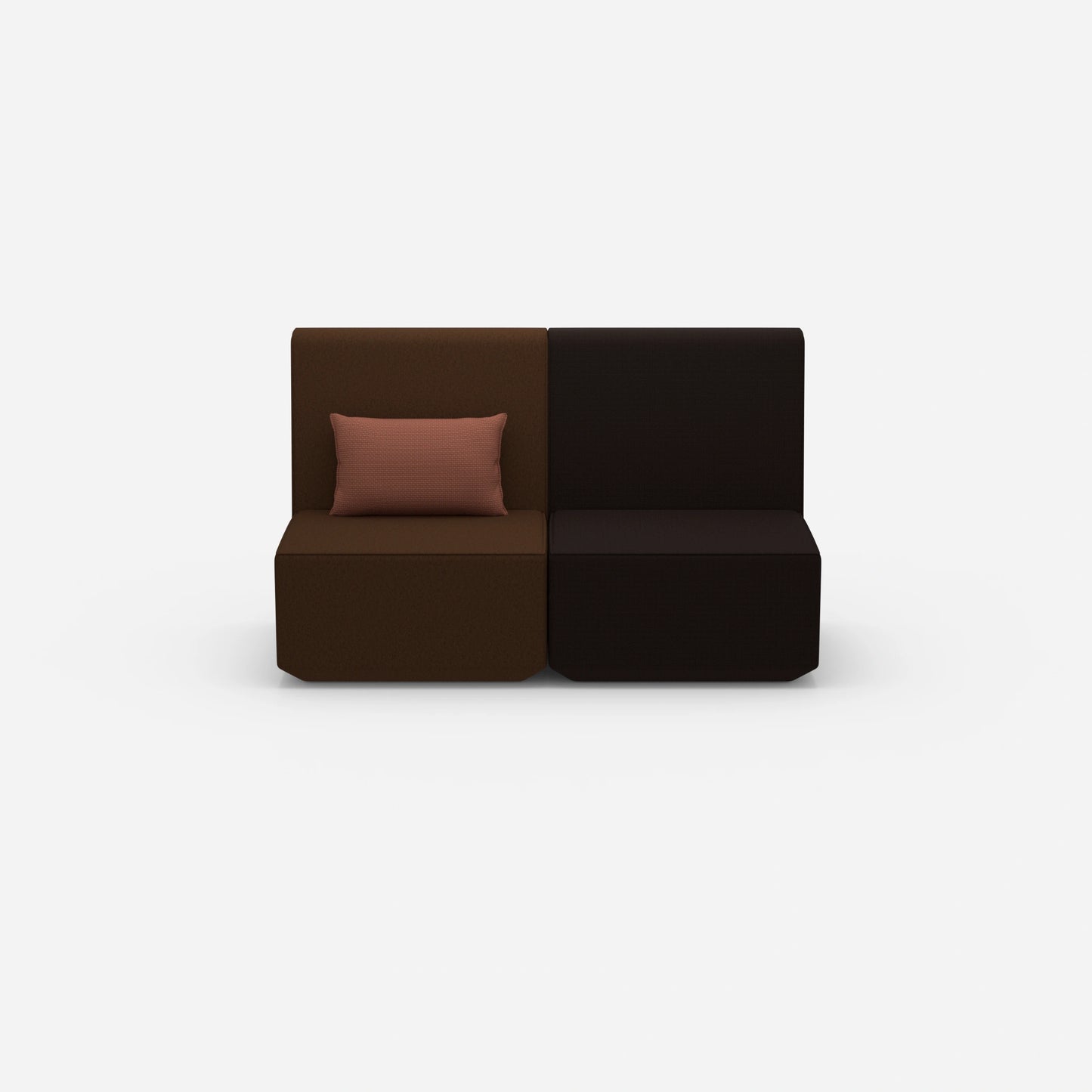 Two-seater modular sofa without armrests from the front