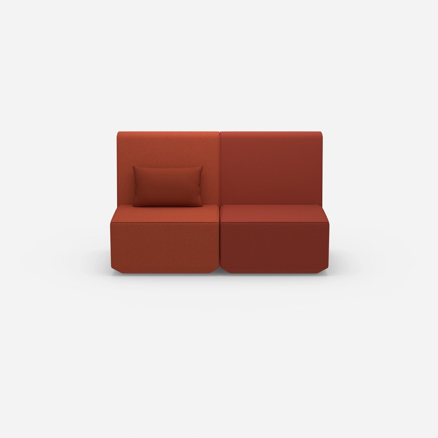 Two-seater modular sofa without armrests from the front