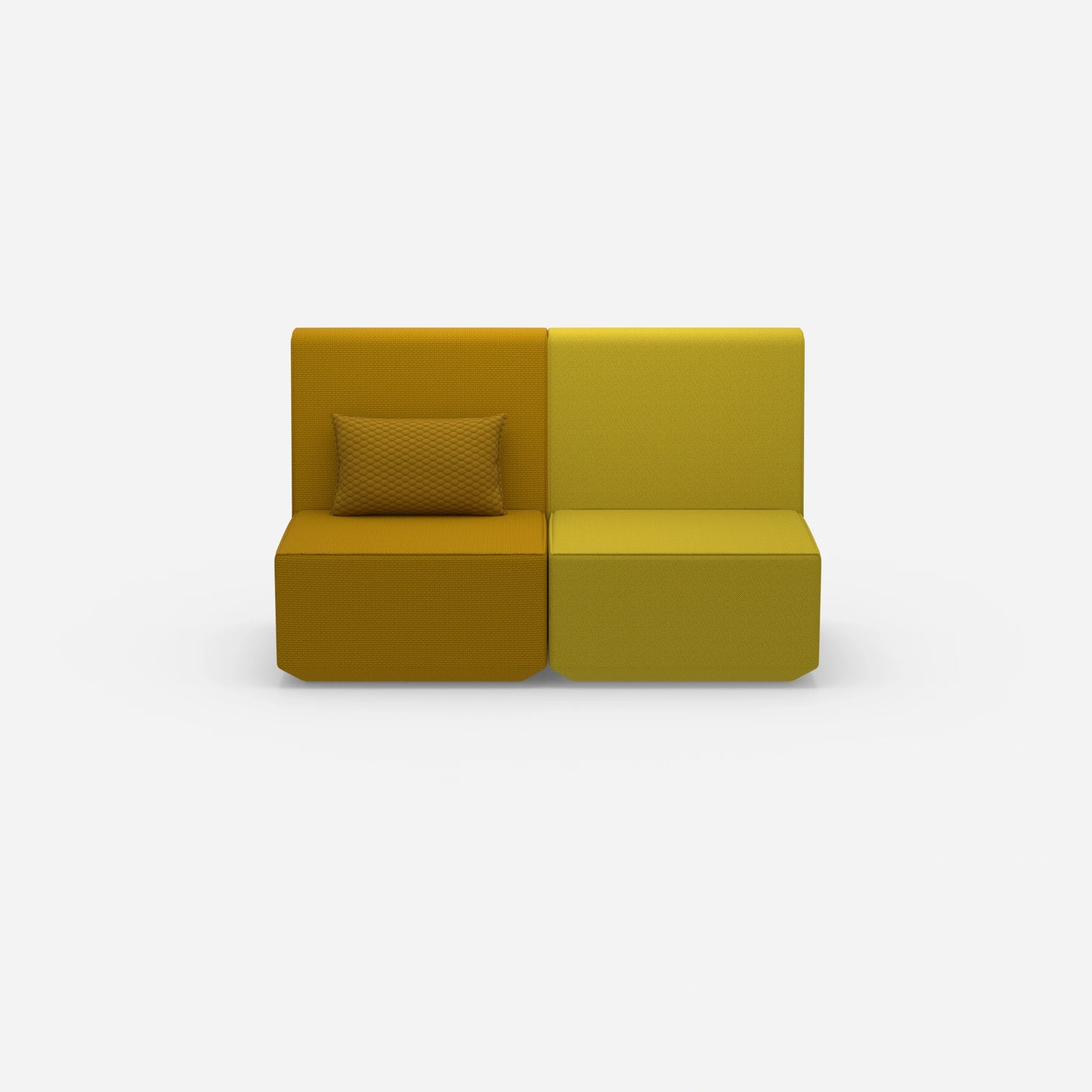 Two-seater modular sofa without armrests from the front