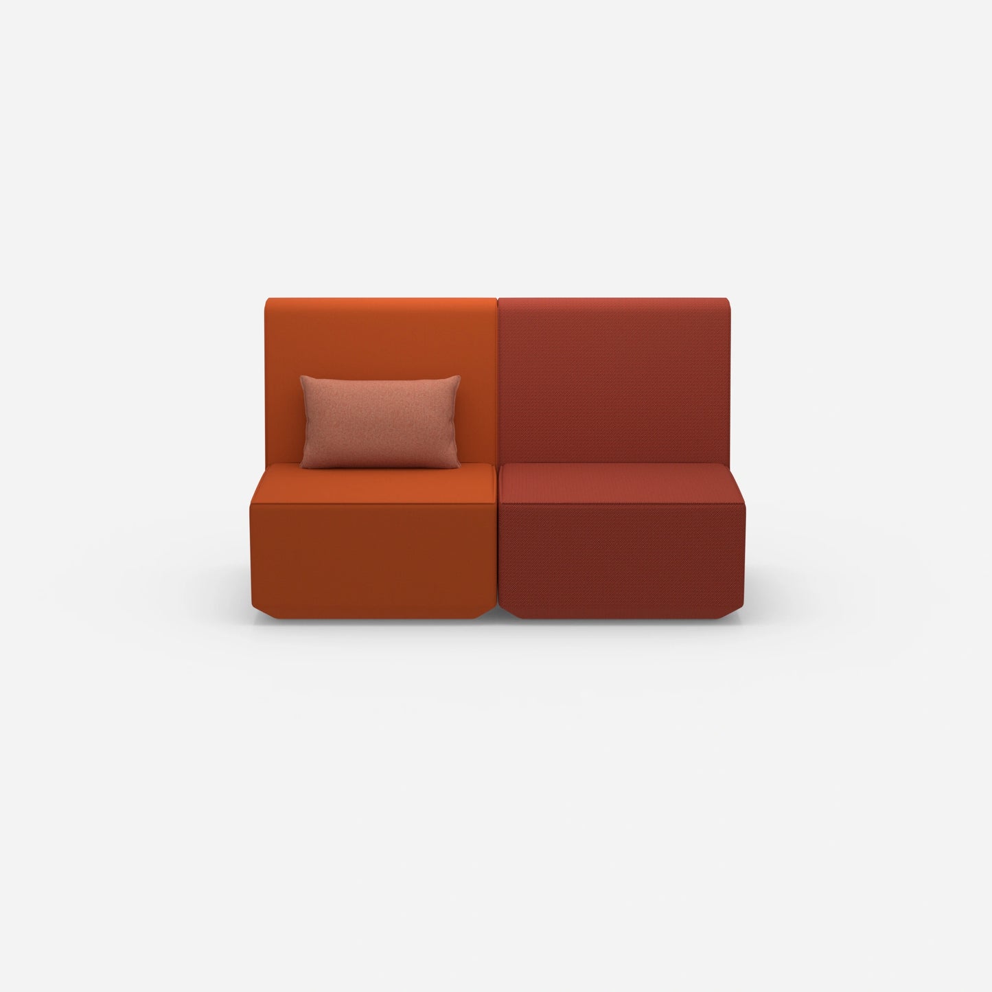 Two-seater modular sofa without armrests from the front