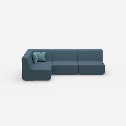Canapé d'angle bleu vu de face