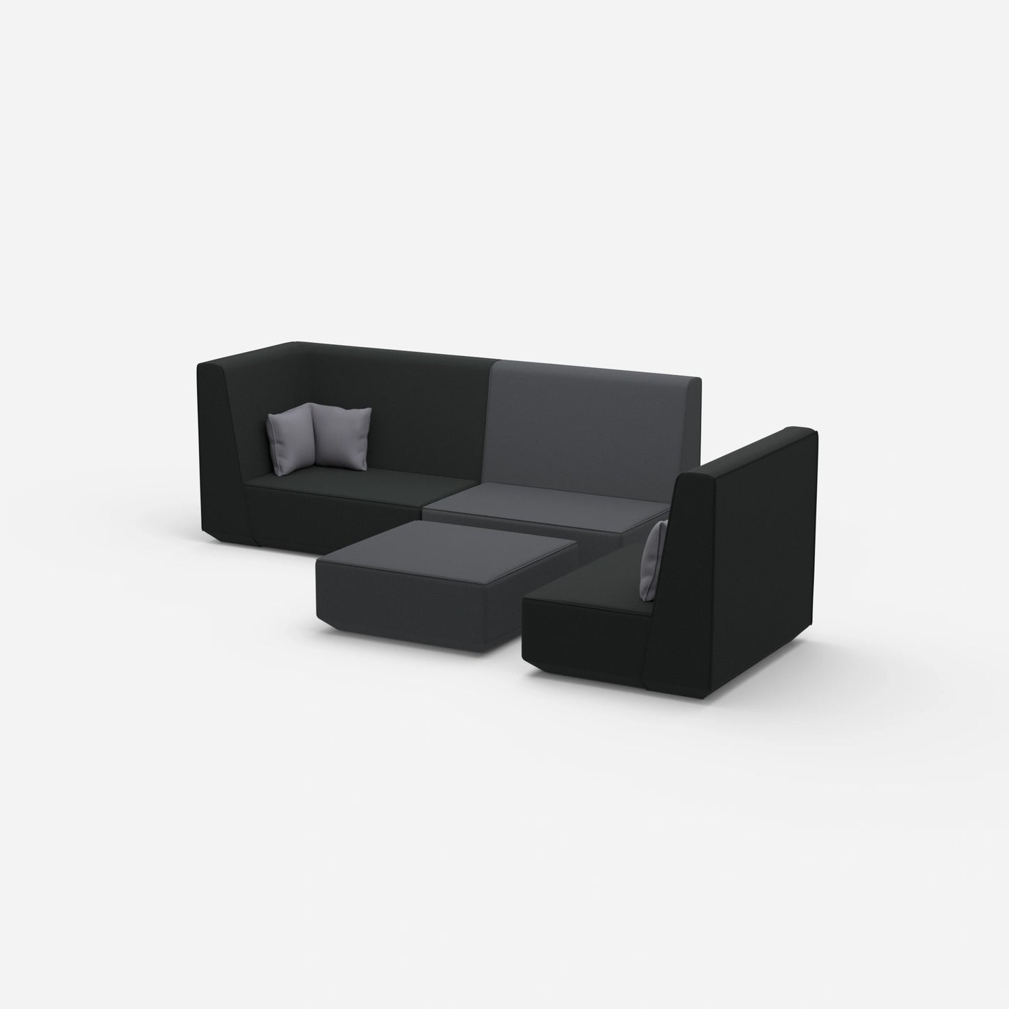 Canapé trois places avec fauteuil vu de côté