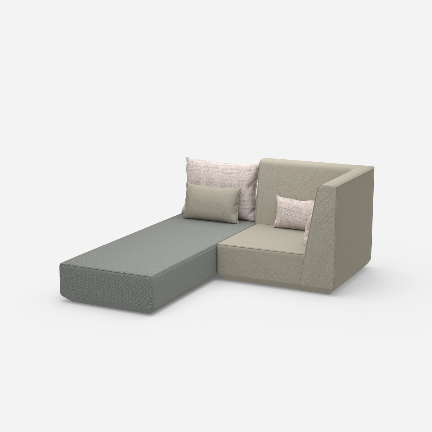 Canapé-lit avec fauteuil vu de côté