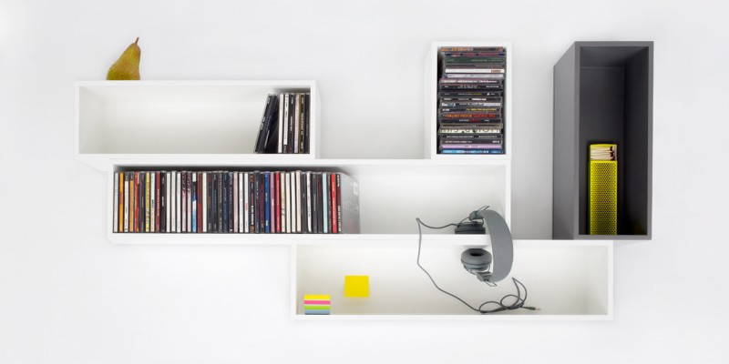 Modular shelving for CDs in white