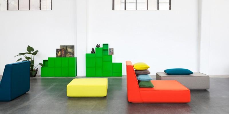 Modular furniture shelving and sofa